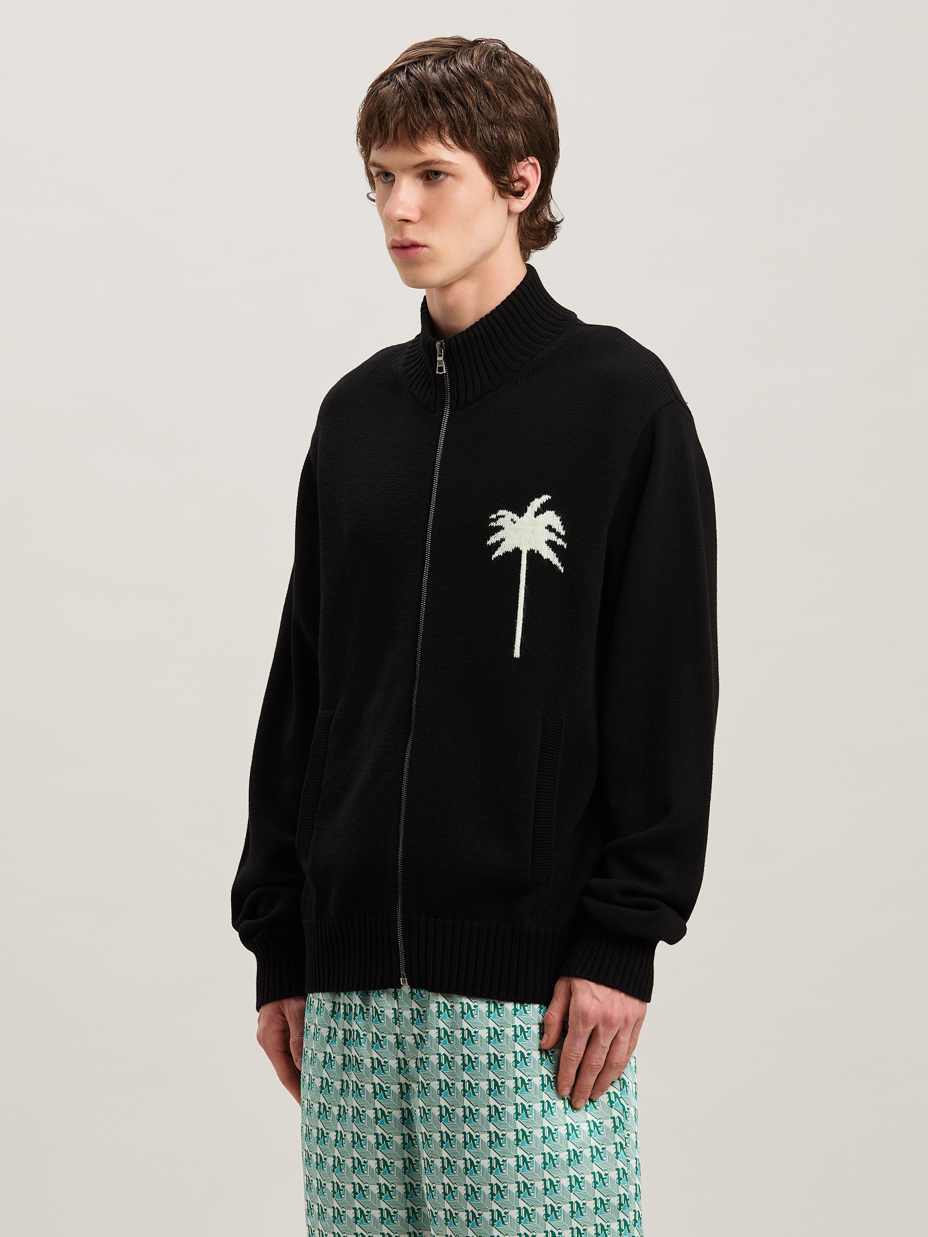 PALM ANGELS  PALMS KNIT TRACK TOP BLACK - OFF WHITE PMHA061S25KNI001