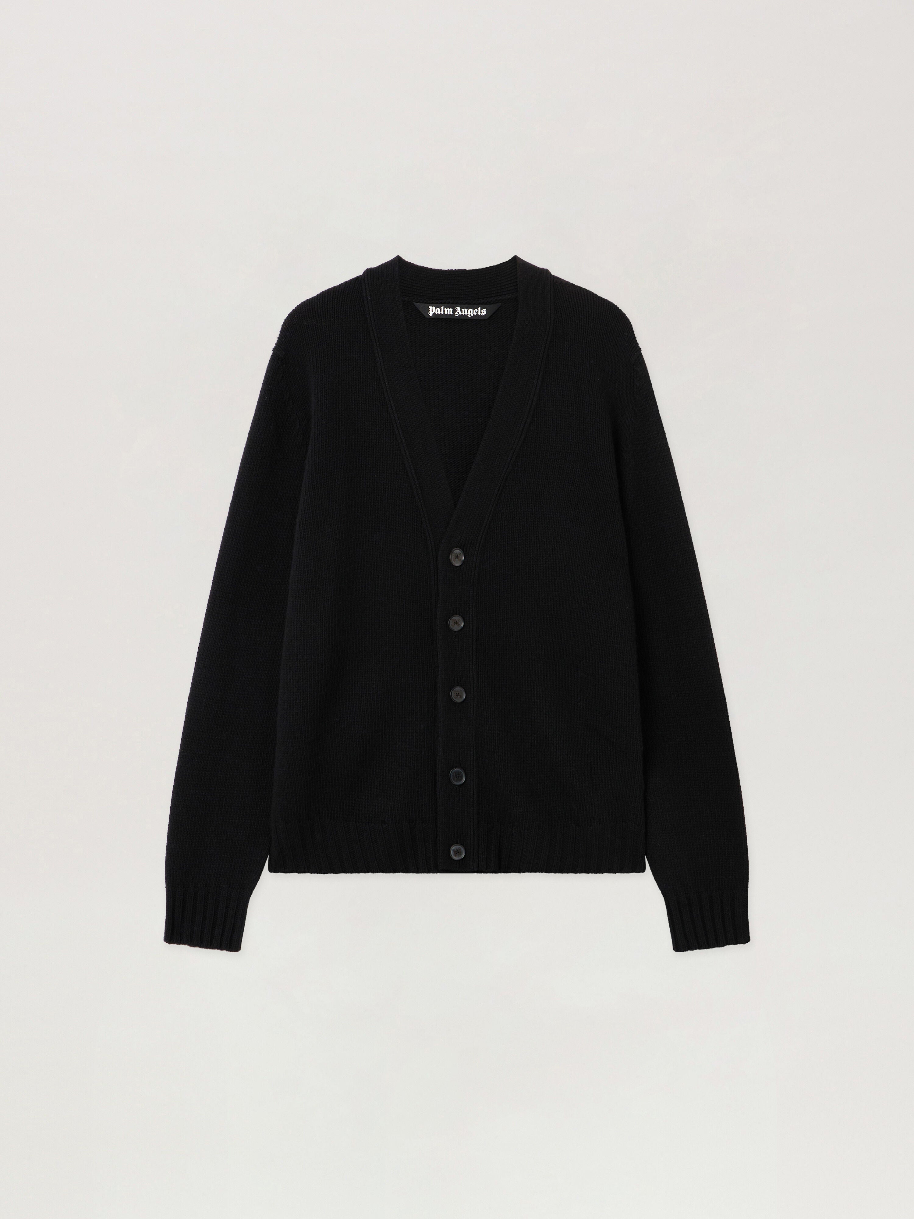 PALM ANGELS Curved Logo Cardigan BLACK - RED PMHB035F25KNI001