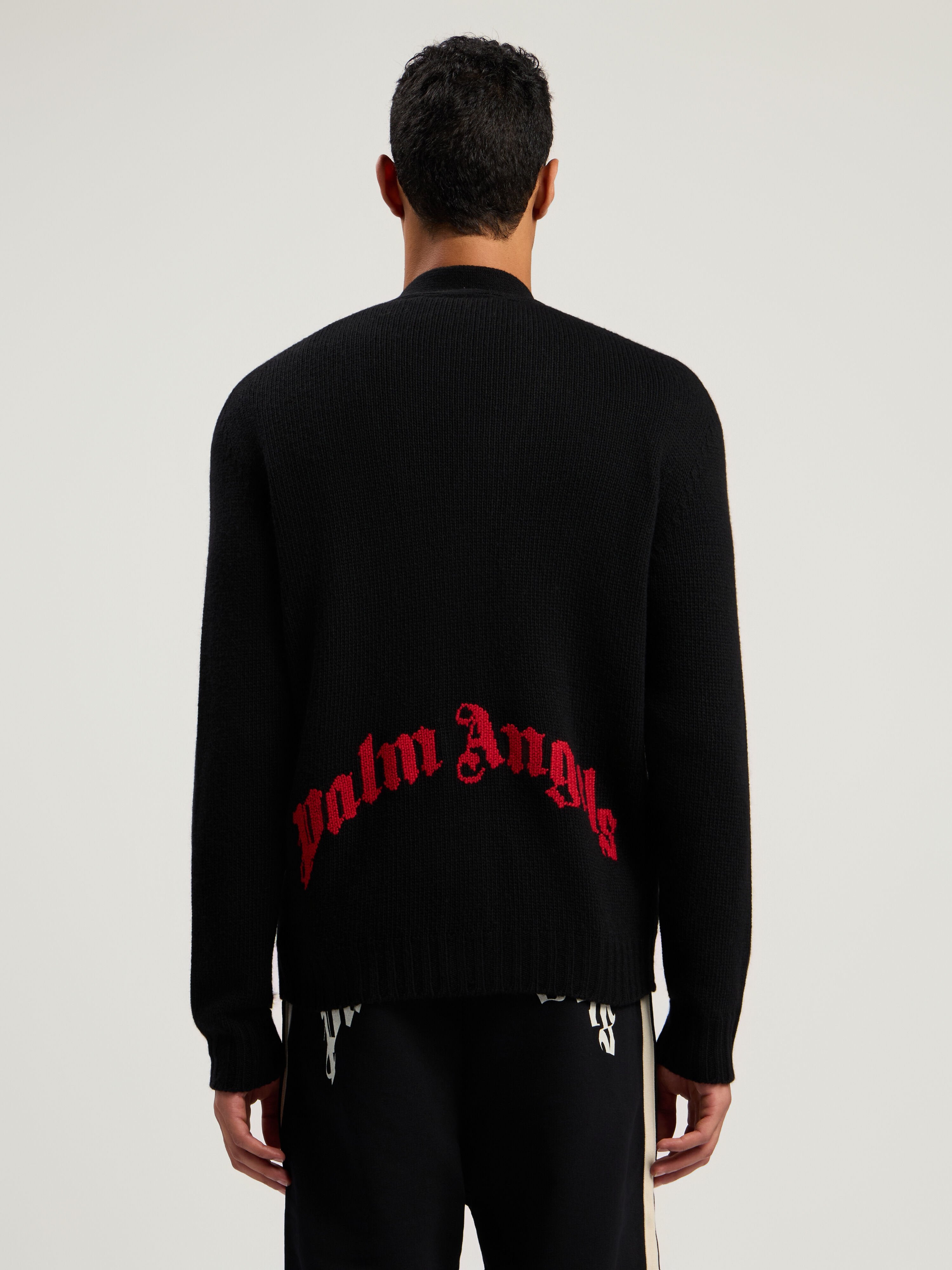 PALM ANGELS Curved Logo Cardigan BLACK - RED PMHB035F25KNI001