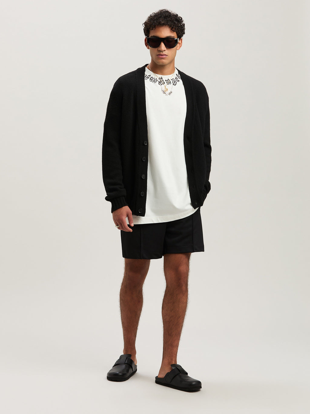 PALM ANGELS  CURVED LOGO CARDIGAN BLACK - GREY MELANG BLACK - GREY MELANGE PMHB035S25KNI001