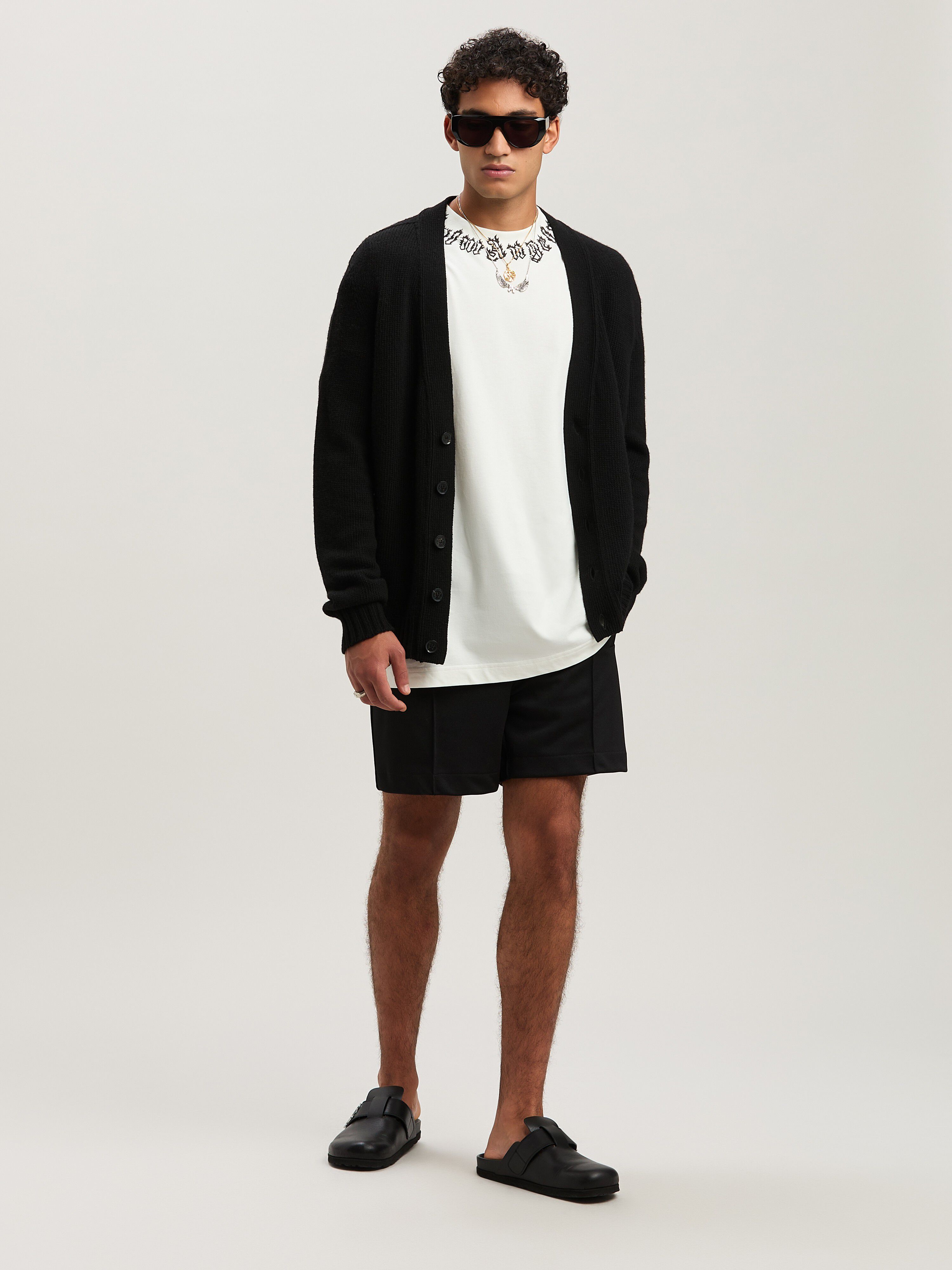 PALM ANGELS  CURVED LOGO CARDIGAN BLACK - GREY MELANG BLACK - GREY MELANGE PMHB035S25KNI001