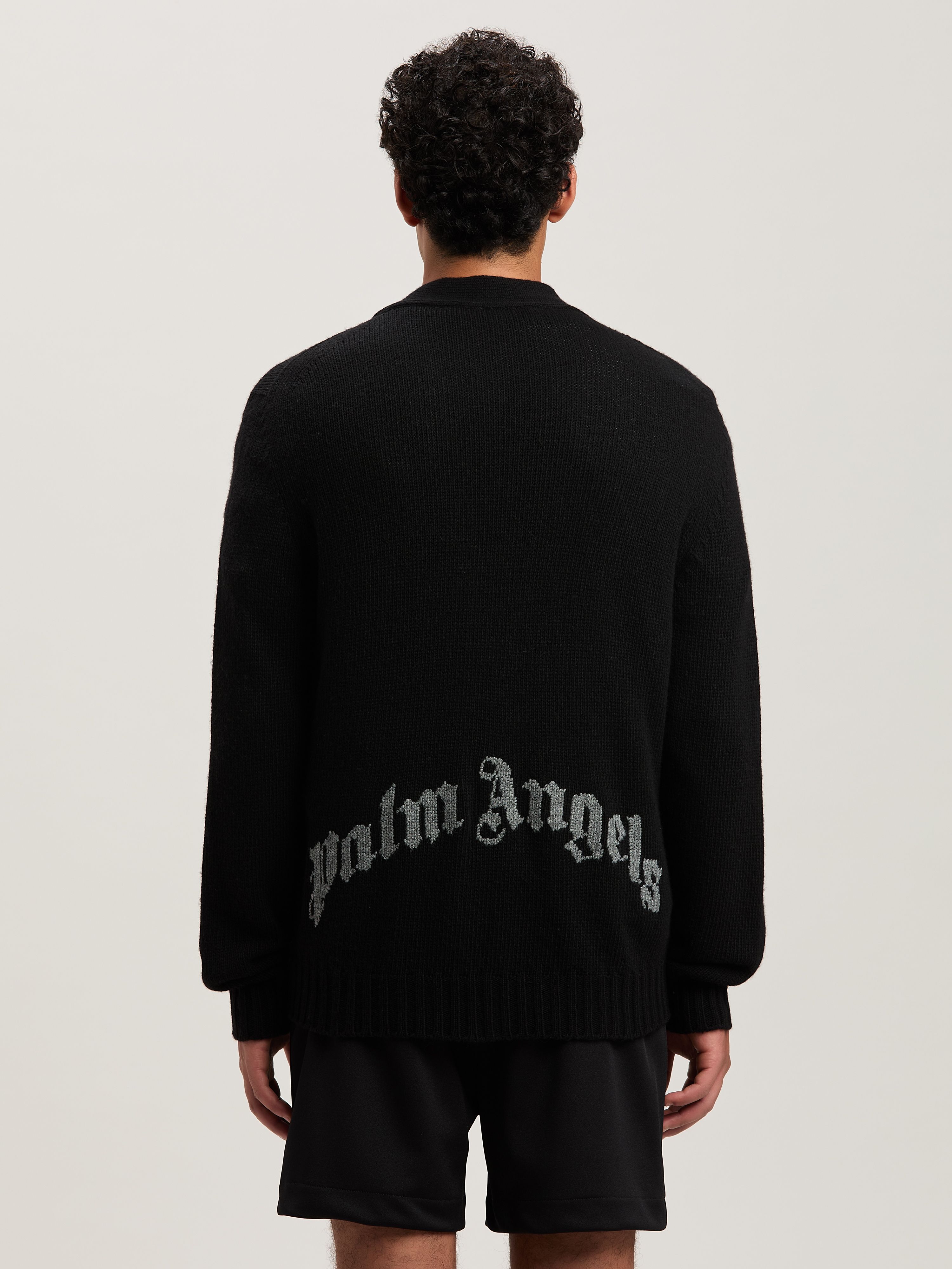 PALM ANGELS  CURVED LOGO CARDIGAN BLACK - GREY MELANG BLACK - GREY MELANGE PMHB035S25KNI001