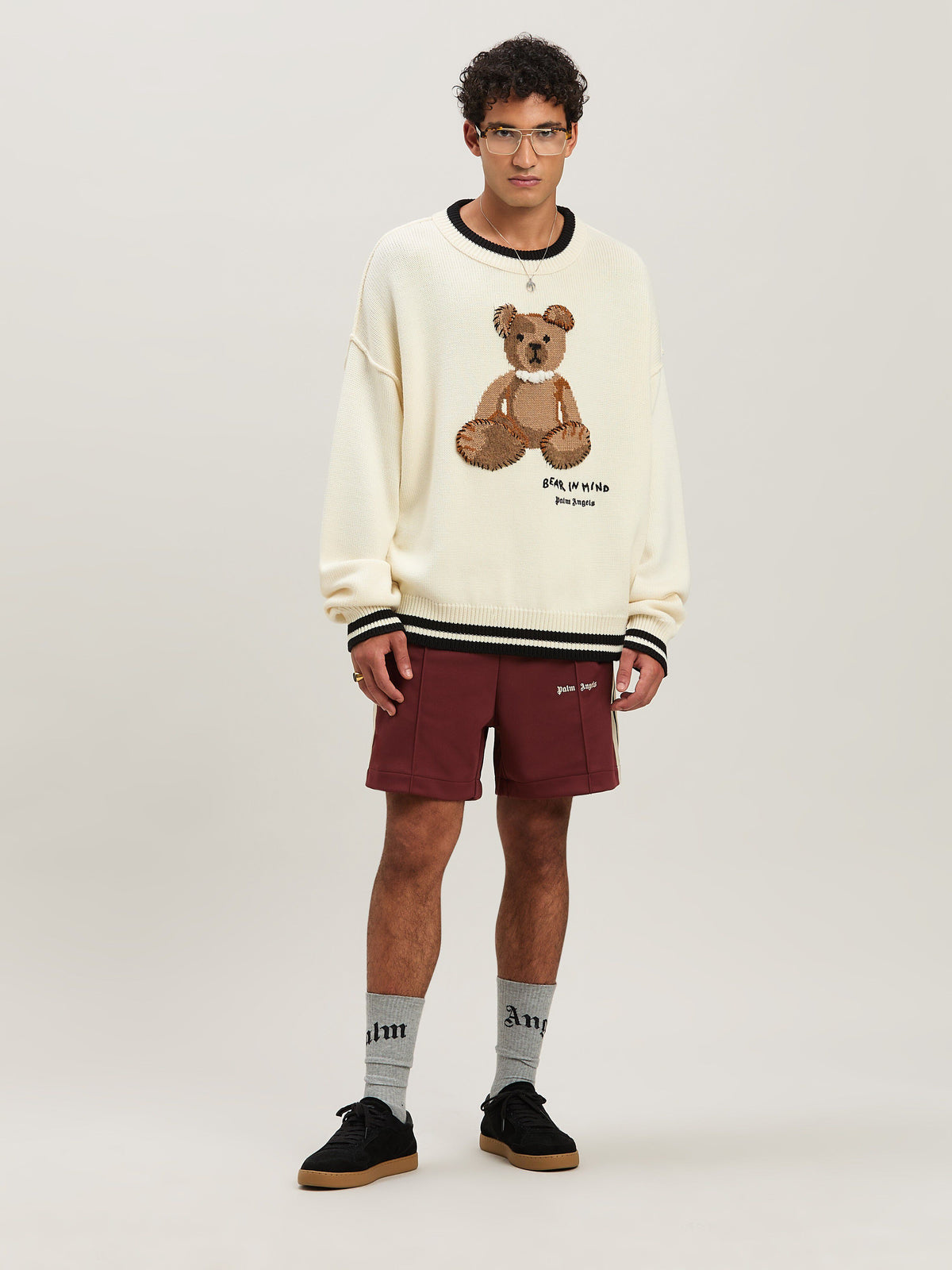 PALM ANGELS  BEAR IN MIND SWEATER OFF WHITE - BROWN PMHE007S25KNI001