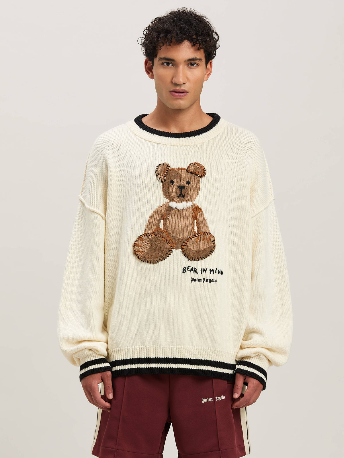 PALM ANGELS  BEAR IN MIND SWEATER OFF WHITE - BROWN PMHE007S25KNI001