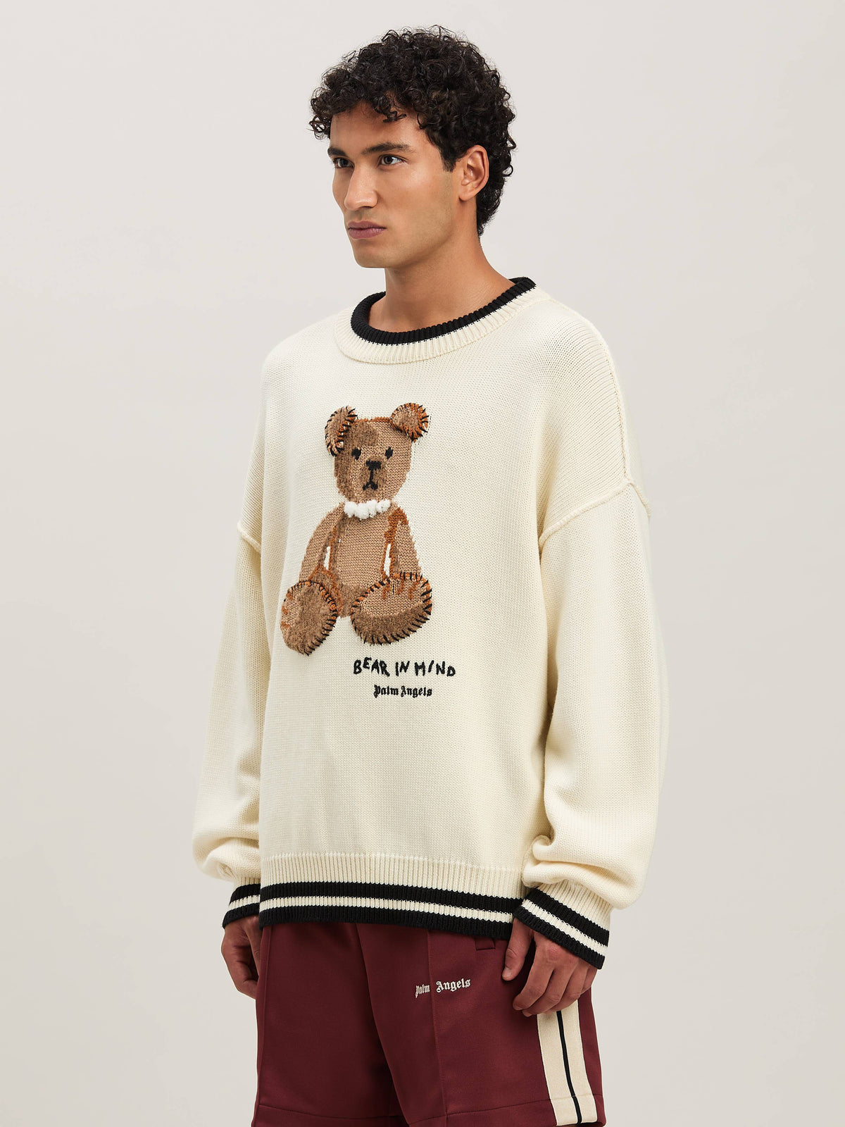 PALM ANGELS  BEAR IN MIND SWEATER OFF WHITE - BROWN PMHE007S25KNI001