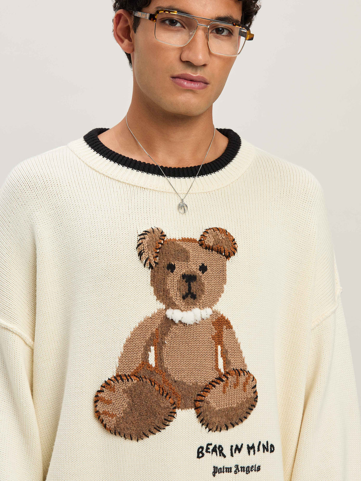 PALM ANGELS  BEAR IN MIND SWEATER OFF WHITE - BROWN PMHE007S25KNI001