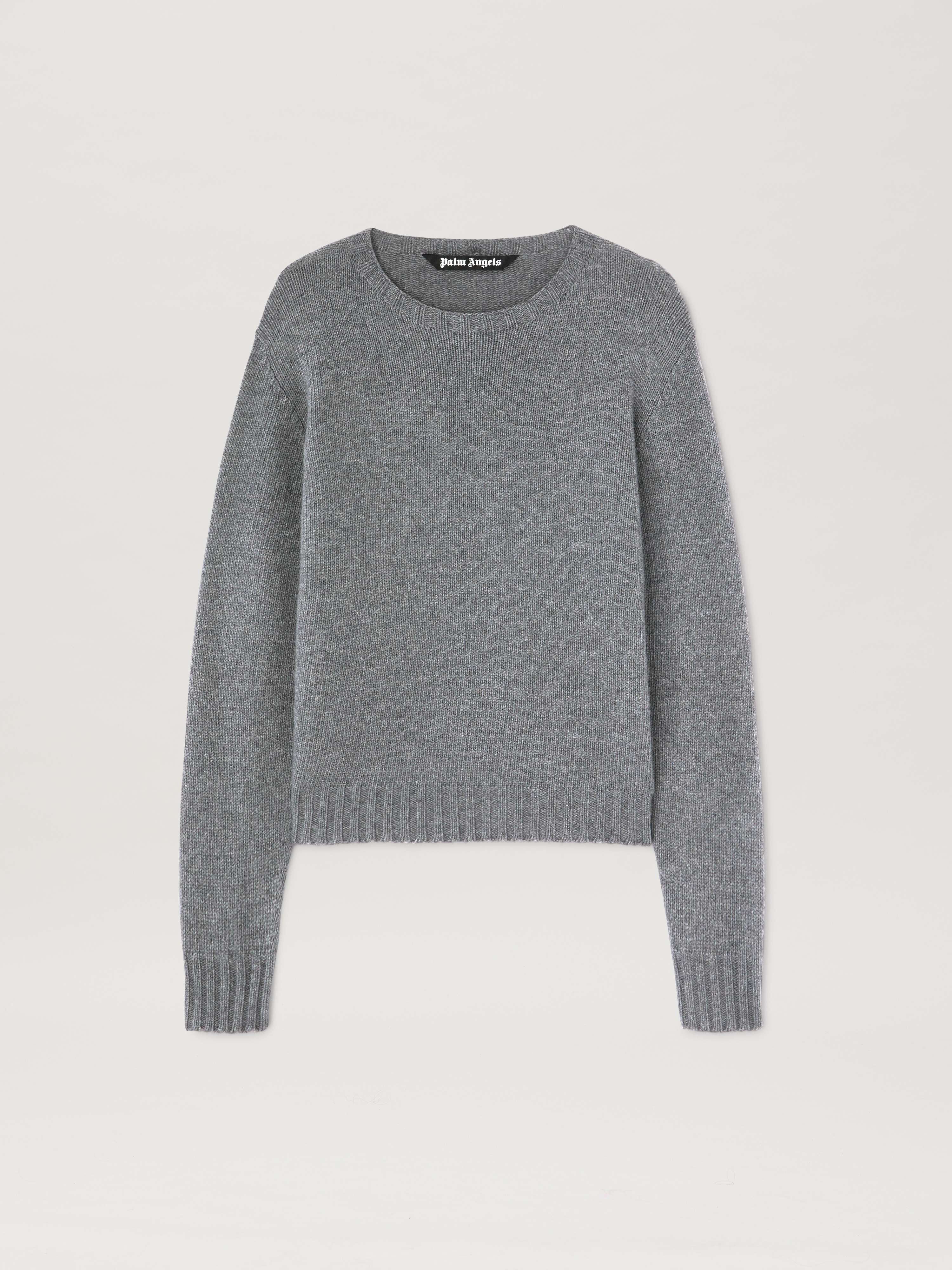 PALM ANGELS  CURVED LOGO SWEATER GREY MELANGE - OFF W GREY MELANGE - OFF WHITE PMHE027S25KNI001