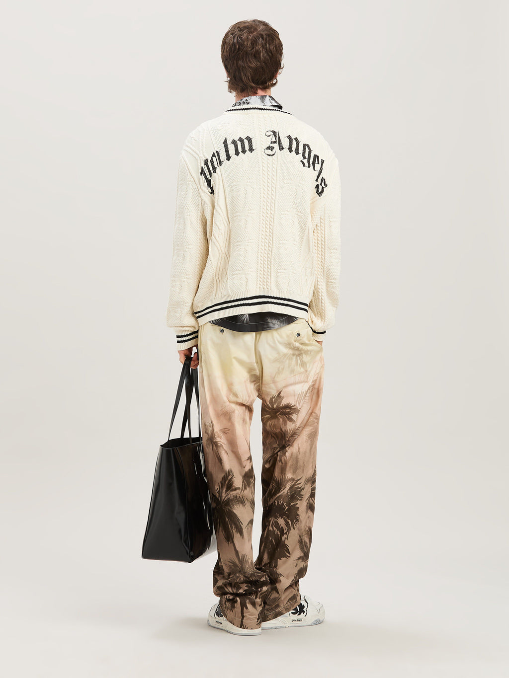 PALM ANGELS  CURVED LOGO CABLE SWEATER OFF WHITE - BL OFF WHITE - BLACK PMHE058S25KNI002