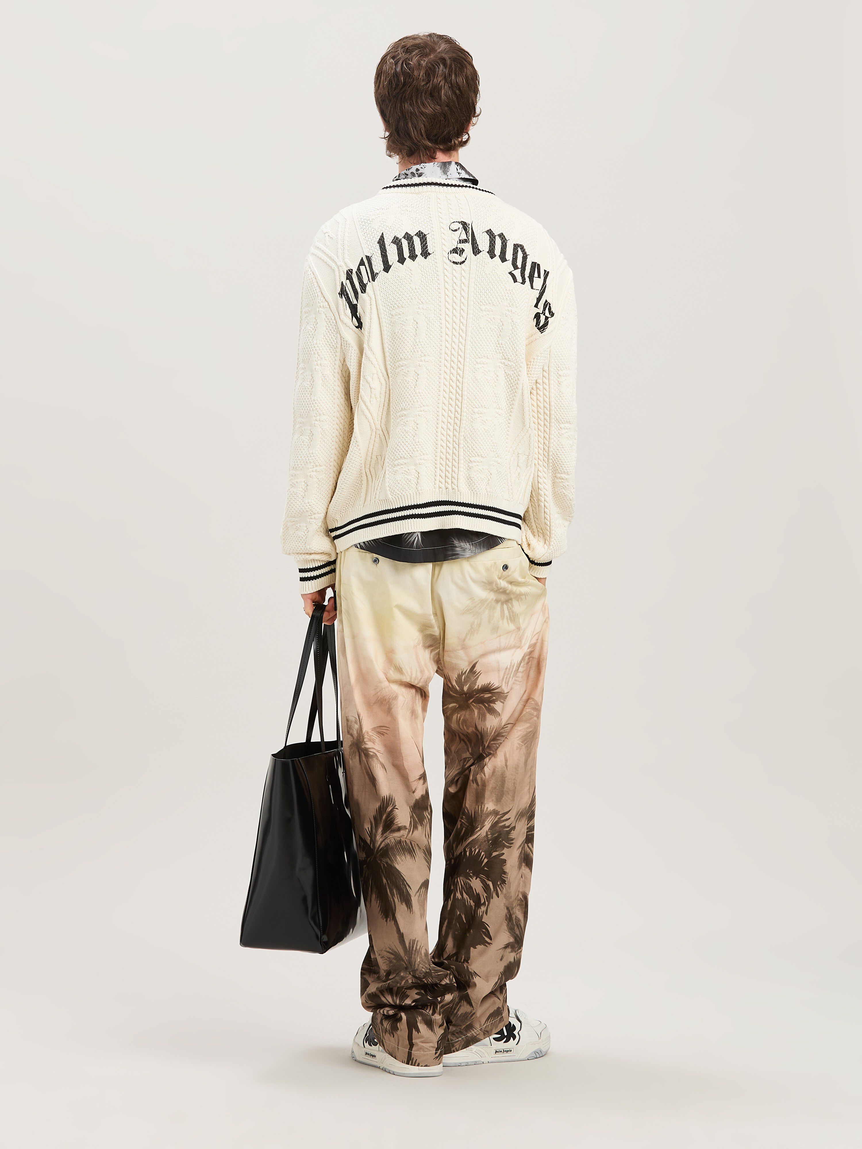 PALM ANGELS  CURVED LOGO CABLE SWEATER OFF WHITE - BL OFF WHITE - BLACK PMHE058S25KNI002