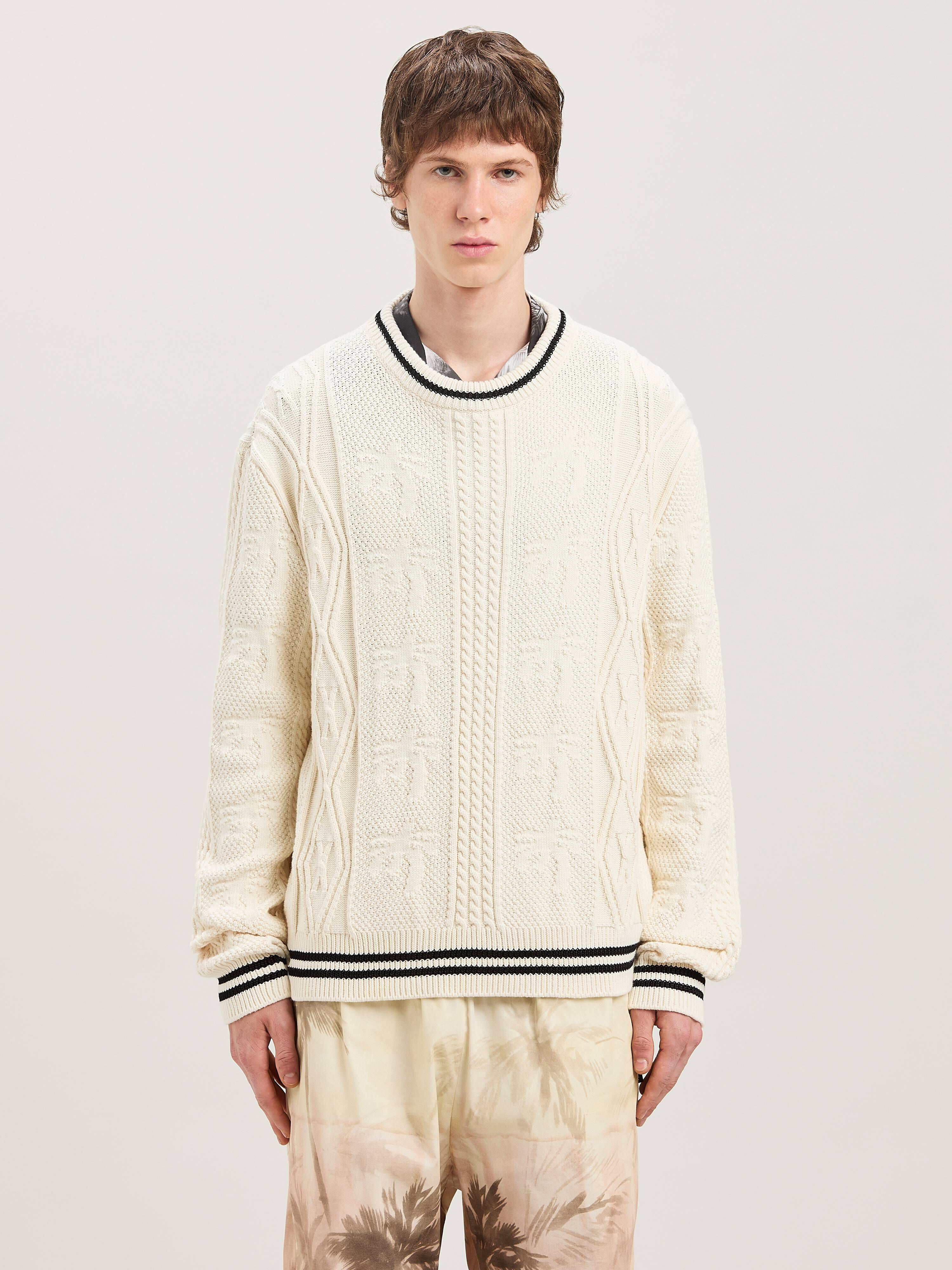 PALM ANGELS  CURVED LOGO CABLE SWEATER OFF WHITE - BL OFF WHITE - BLACK PMHE058S25KNI002