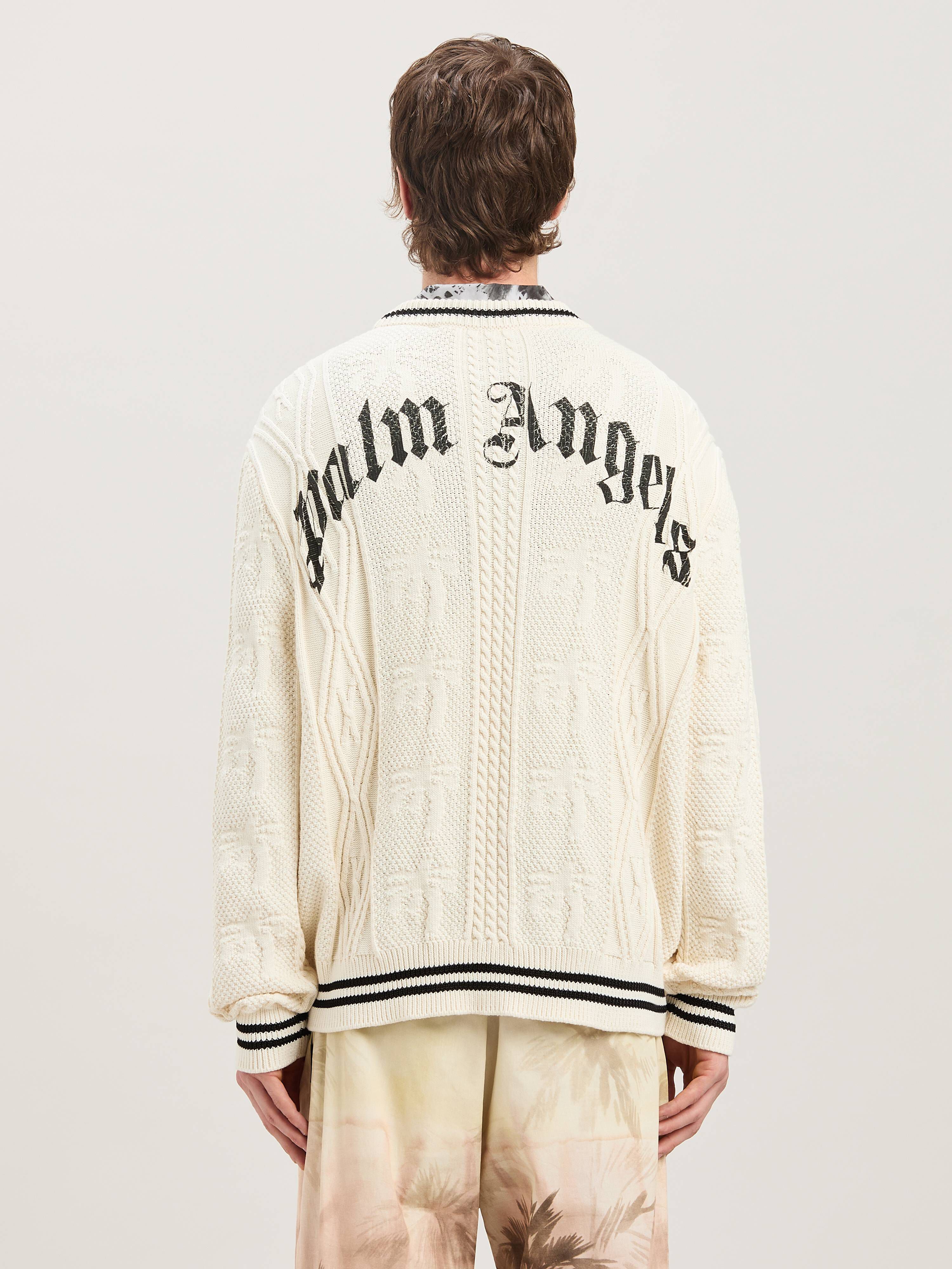 PALM ANGELS  CURVED LOGO CABLE SWEATER OFF WHITE - BL OFF WHITE - BLACK PMHE058S25KNI002