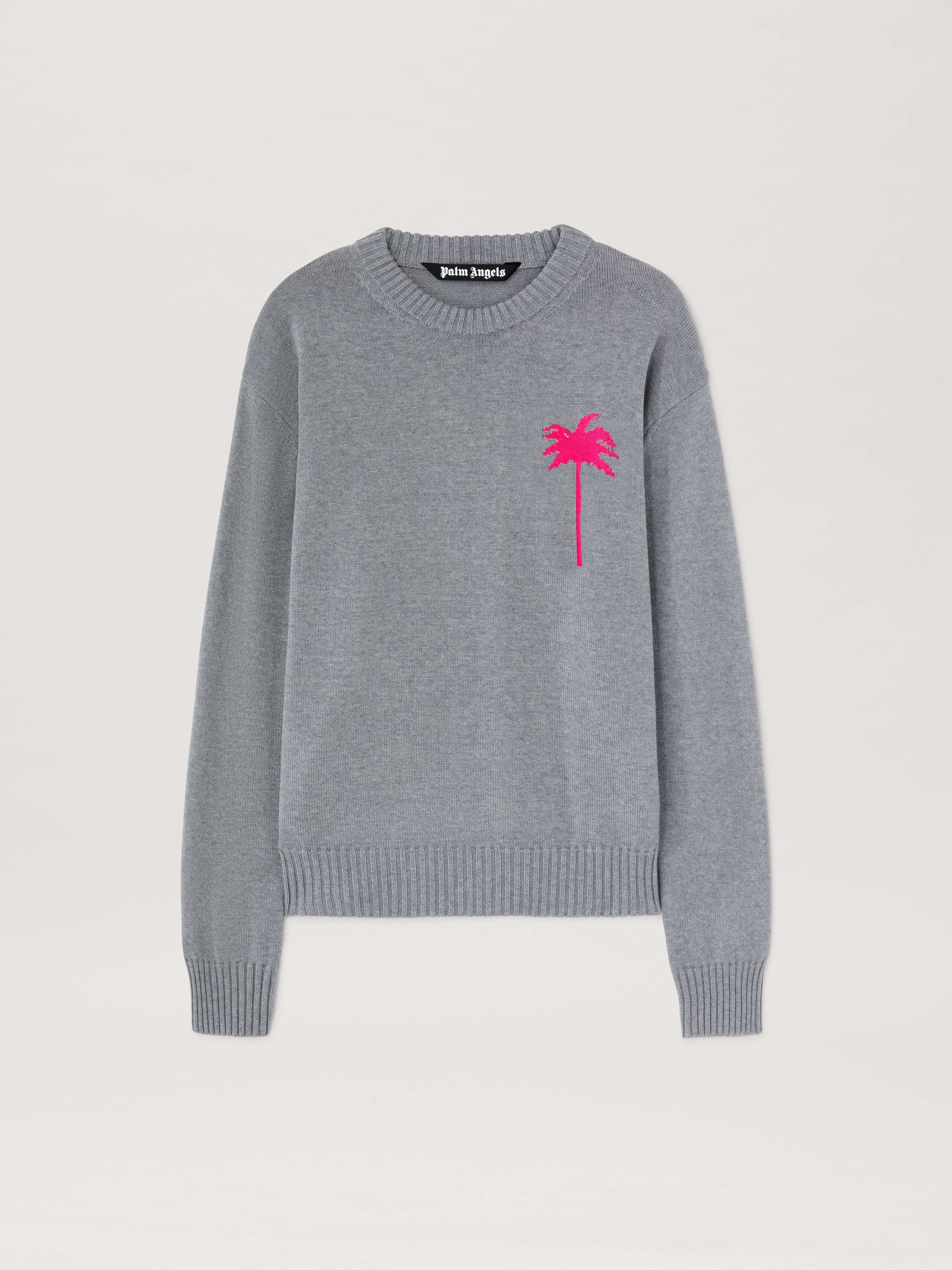 PALM ANGELS  BACK PALMS KNIT SWEATER GREY MELANGE - F GREY MELANGE - FUCHSIA PMHE080S25KNI001