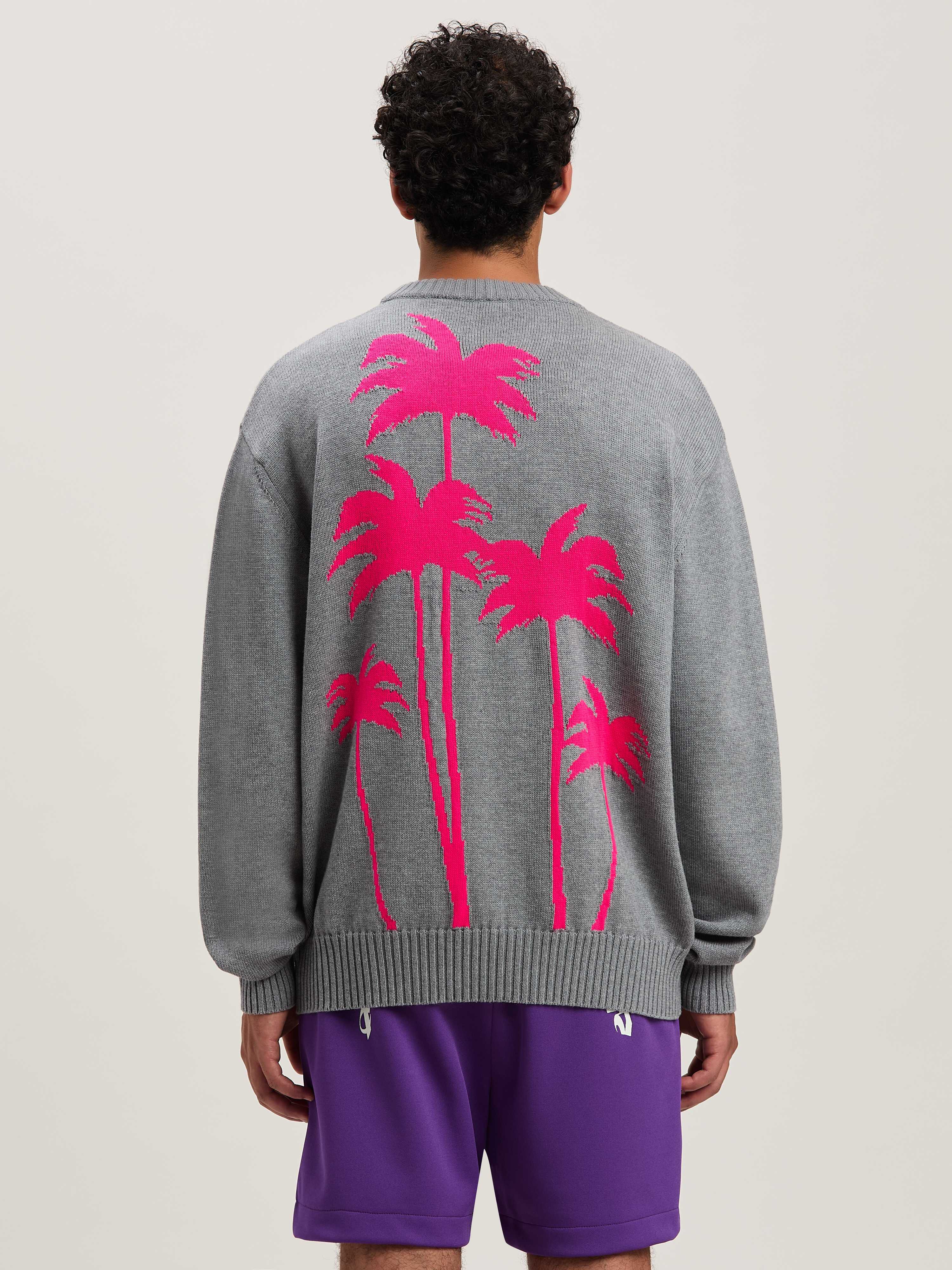 PALM ANGELS  BACK PALMS KNIT SWEATER GREY MELANGE - F GREY MELANGE - FUCHSIA PMHE080S25KNI001