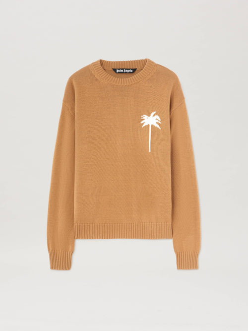 PALM ANGELS  BACK PALMS KNIT SWEATER BEIGE - OFF WHIT BEIGE - OFF WHITE PMHE080S25KNI001