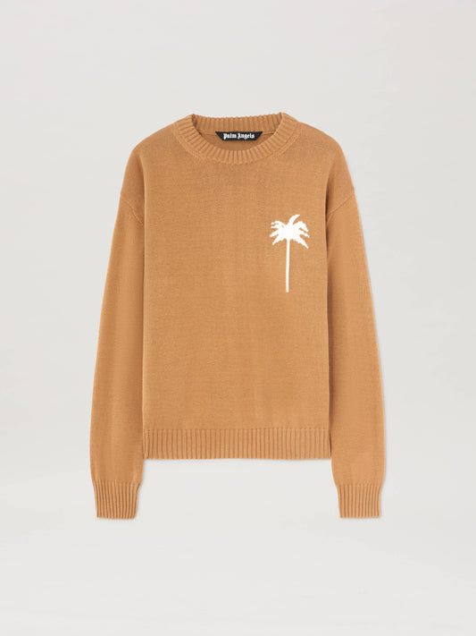 PALM ANGELS  BACK PALMS KNIT SWEATER BEIGE - OFF WHIT BEIGE - OFF WHITE PMHE080S25KNI001