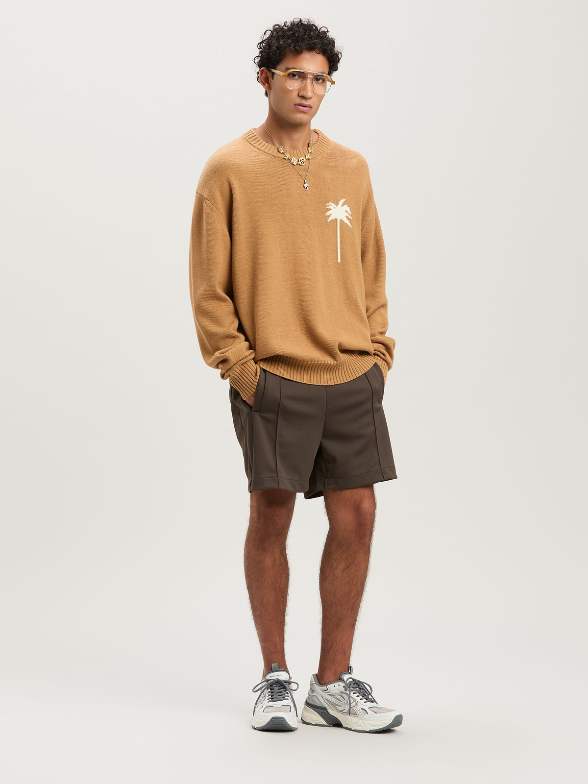 PALM ANGELS  BACK PALMS KNIT SWEATER BEIGE - OFF WHIT BEIGE - OFF WHITE PMHE080S25KNI001