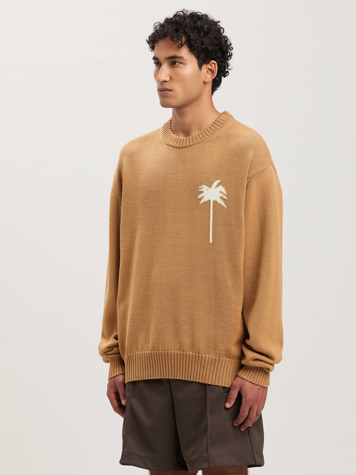 PALM ANGELS  BACK PALMS KNIT SWEATER BEIGE - OFF WHIT BEIGE - OFF WHITE PMHE080S25KNI001