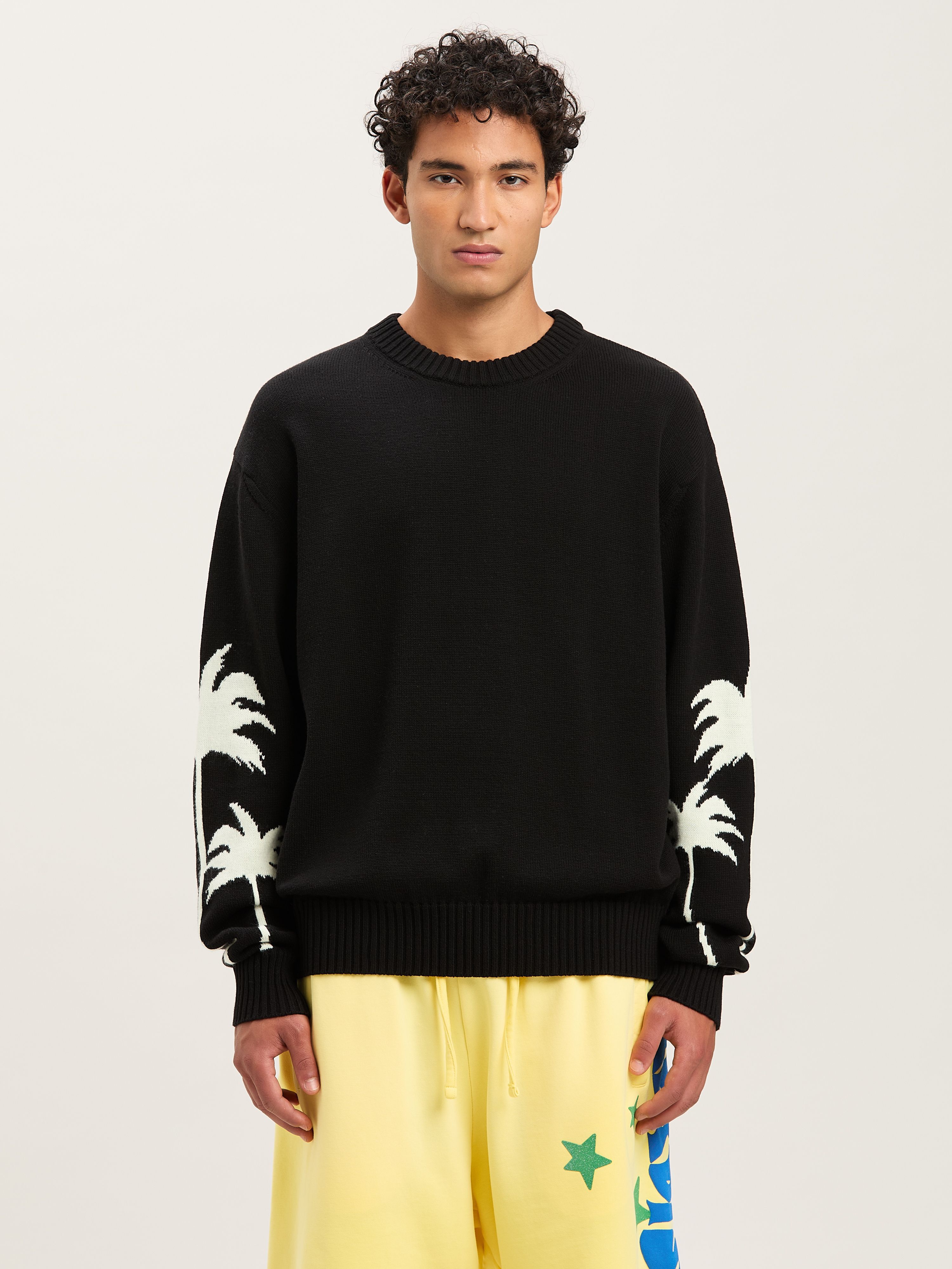PALM ANGELS  PALMS KNIT SWEATER BLACK - OFF WHITE PMHE081S25KNI001