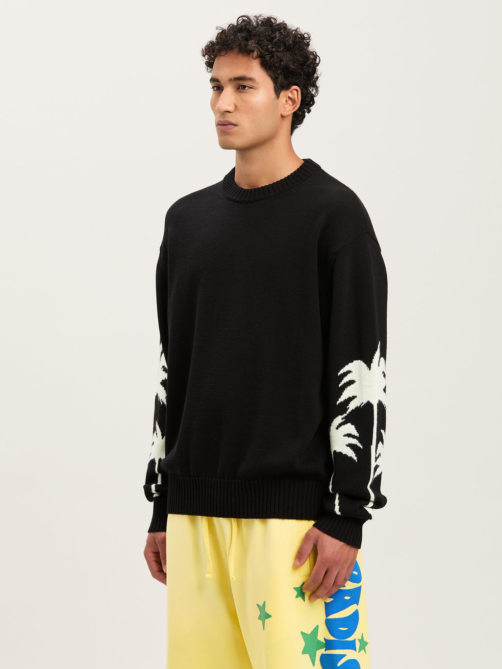 PALM ANGELS  PALMS KNIT SWEATER BLACK - OFF WHITE PMHE081S25KNI001