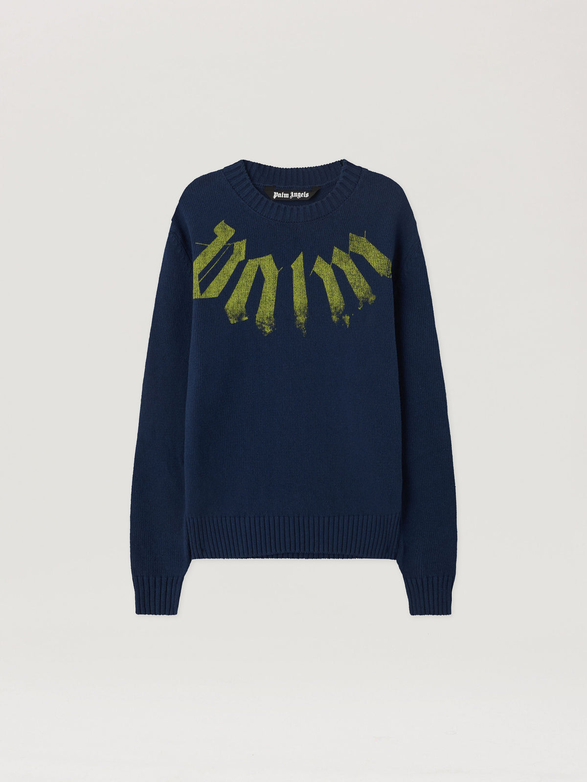 PALM ANGELS Big Neck Logo Sweater NAVY BLUE LIME PMHE08CS26KNI001