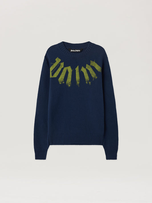 PALM ANGELS Big Neck Logo Sweater NAVY BLUE LIME PMHE08CS26KNI001