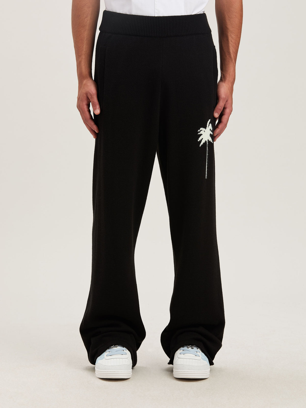 PALM ANGELS  PALMS KNIT PANTS BLACK - OFF WHITE PMHG021S25KNI001