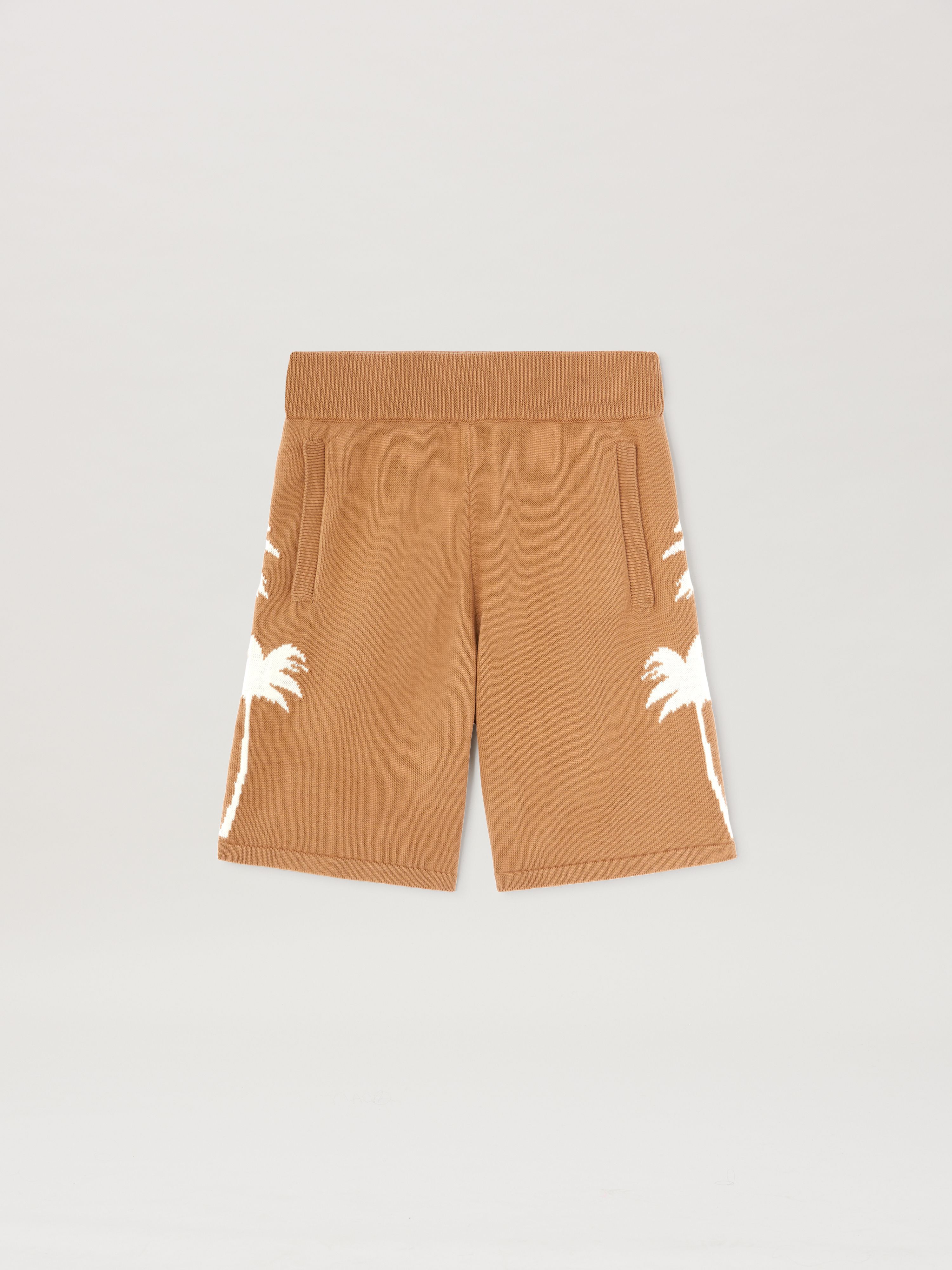 PALM ANGELS  PALMS KNIT SHORTS BEIGE - OFF WHITE PMHM012S25KNI002