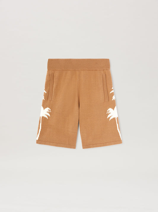 PALM ANGELS  PALMS KNIT SHORTS BEIGE - OFF WHITE PMHM012S25KNI002