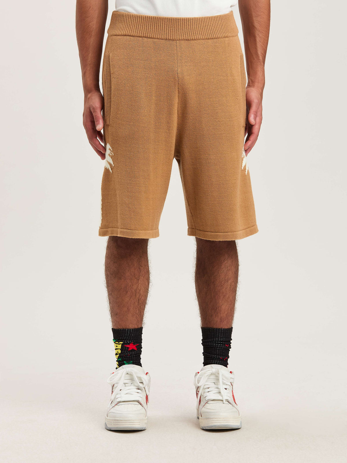 PALM ANGELS  PALMS KNIT SHORTS BEIGE - OFF WHITE PMHM012S25KNI002