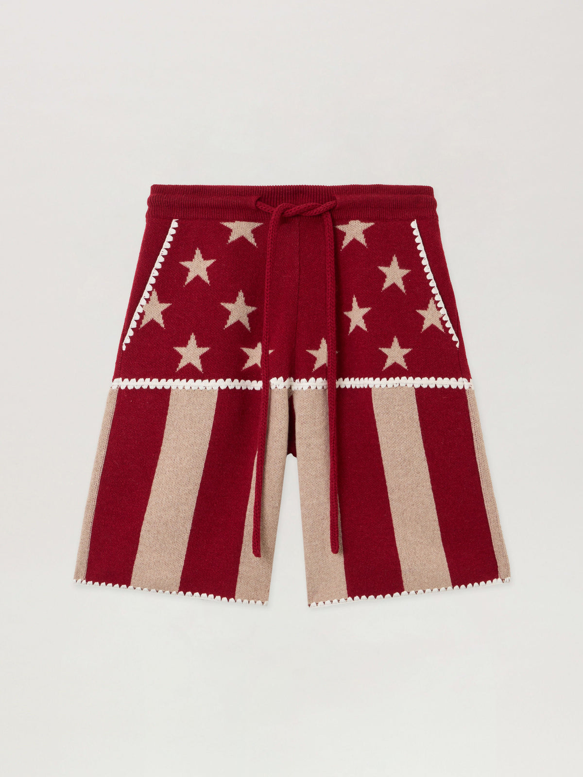 PALM ANGELS Stars and Stripes Shorts RED - ECRU PMHM015F25KNI001