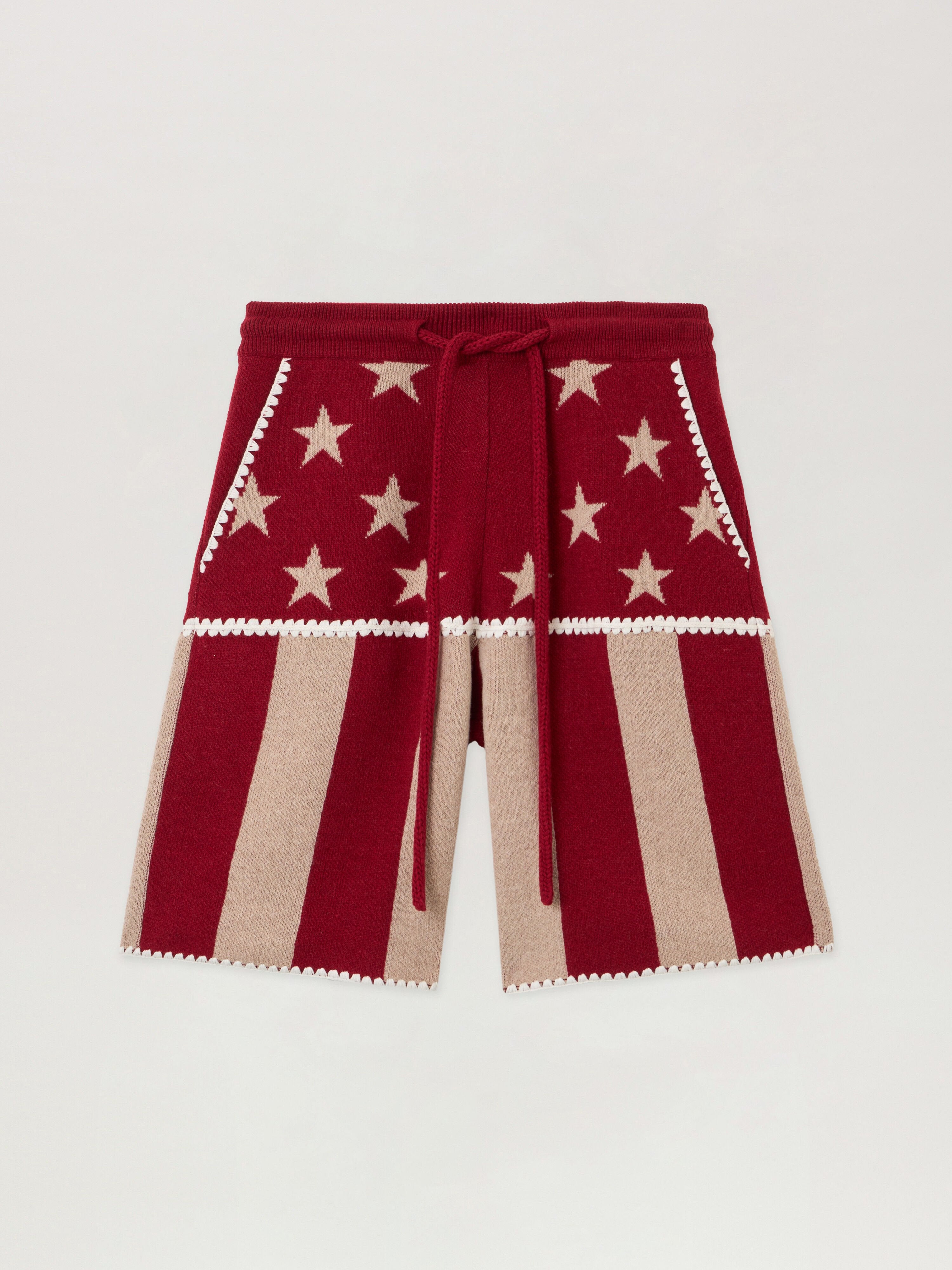 PALM ANGELS Stars and Stripes Shorts RED - ECRU PMHM015F25KNI001
