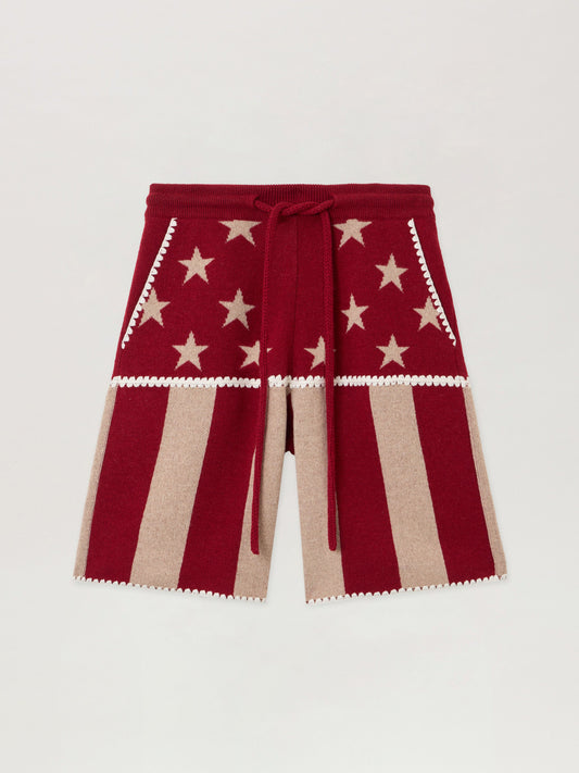 PALM ANGELS Stars and Stripes Shorts RED - ECRU PMHM015F25KNI001