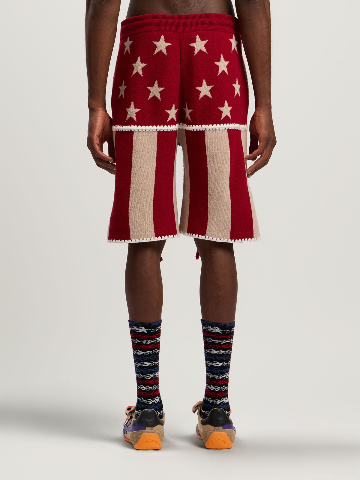 PALM ANGELS Stars and Stripes Shorts RED - ECRU PMHM015F25KNI001