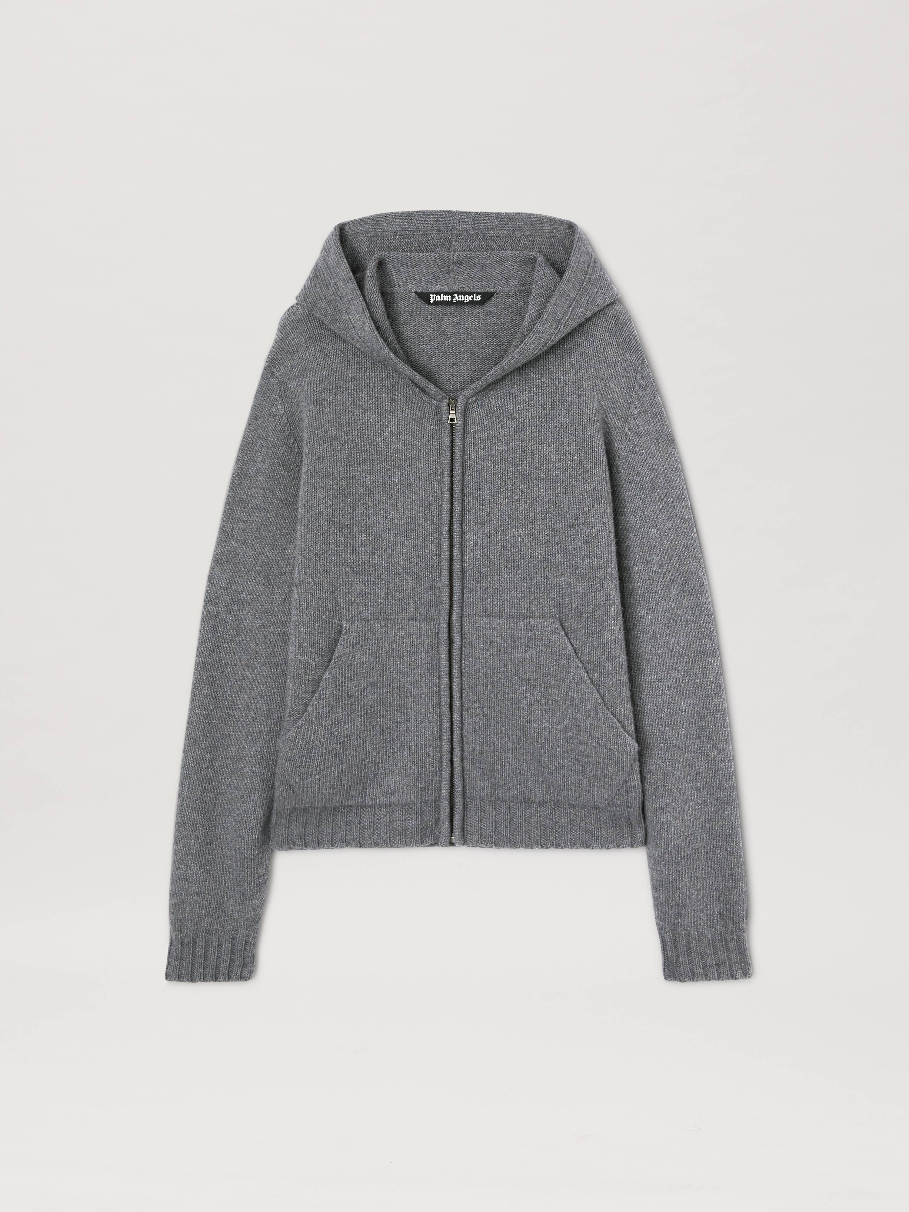 PALM ANGELS  CURVED LOGO ZIP KNIT HOODY GREY MELANGE GREY MELANGE - OFF WHITE PMHU023S25KNI001