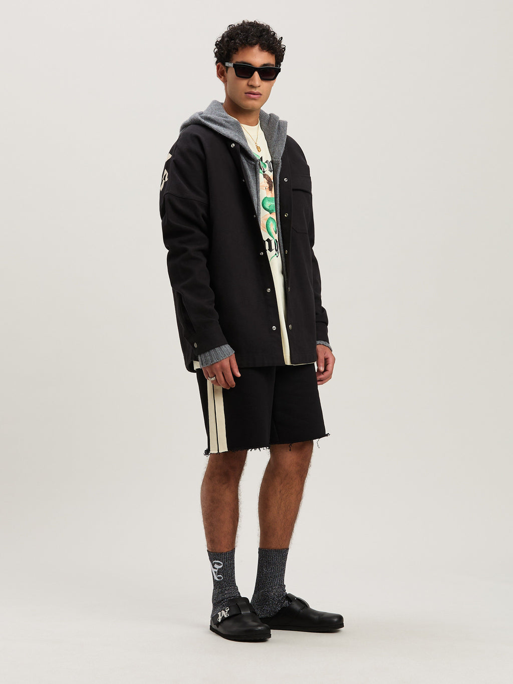 PALM ANGELS  CURVED LOGO ZIP KNIT HOODY GREY MELANGE GREY MELANGE - OFF WHITE PMHU023S25KNI001