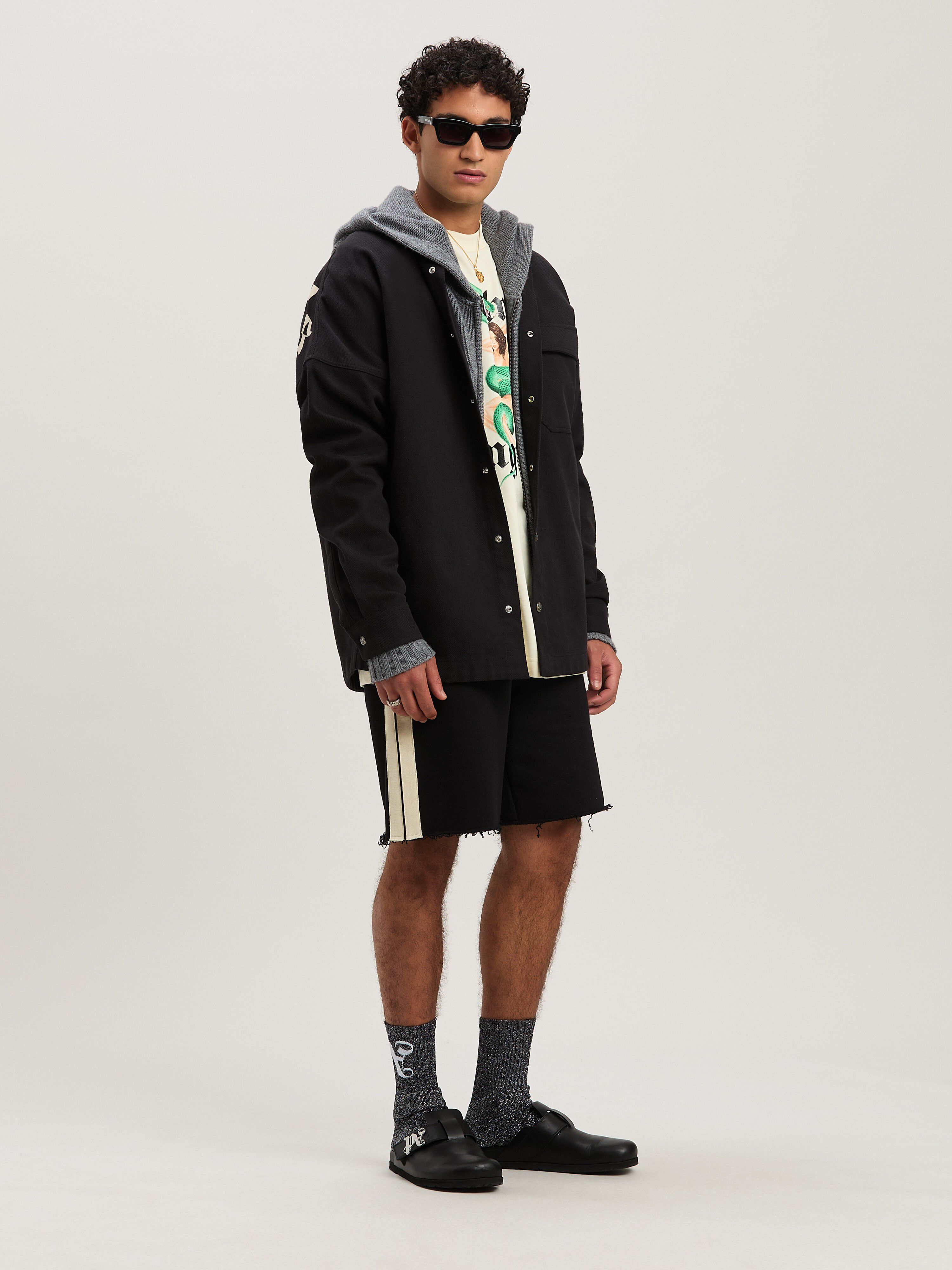 PALM ANGELS  CURVED LOGO ZIP KNIT HOODY GREY MELANGE GREY MELANGE - OFF WHITE PMHU023S25KNI001