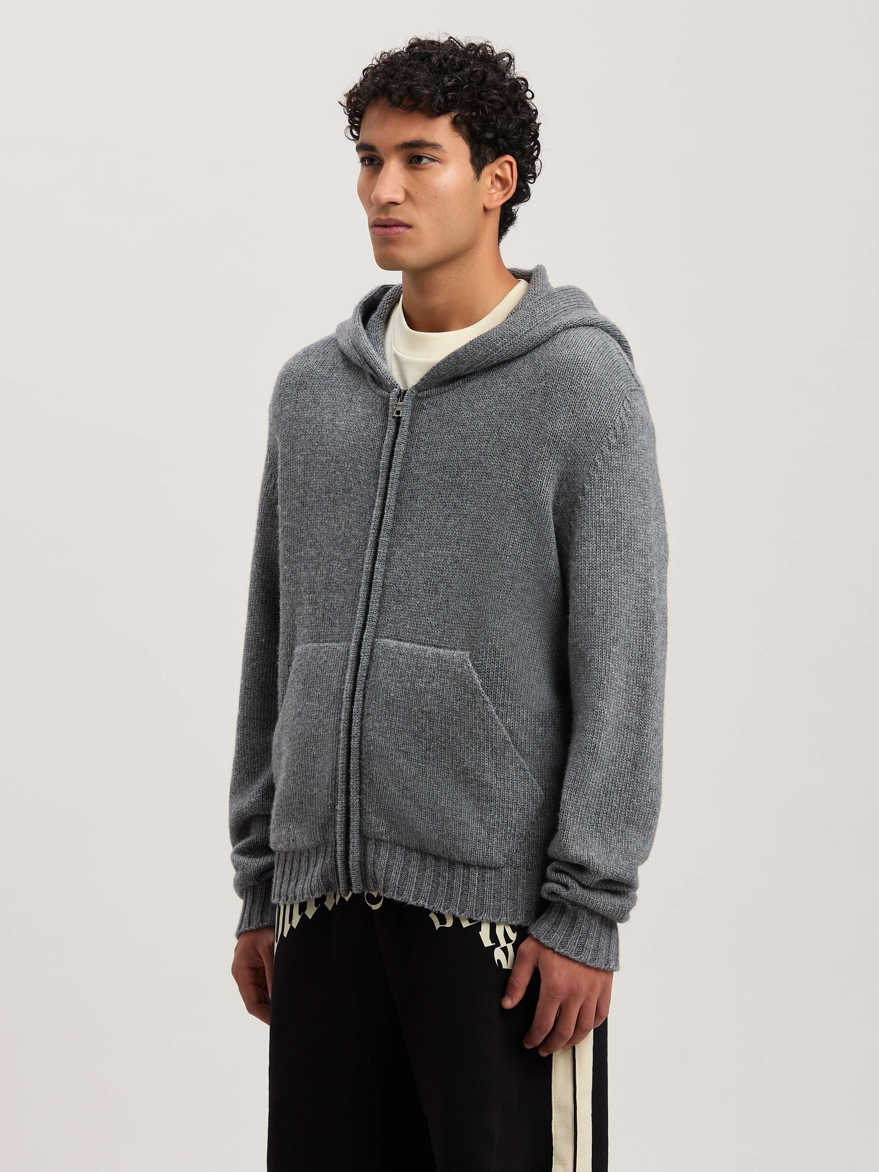 PALM ANGELS  CURVED LOGO ZIP KNIT HOODY GREY MELANGE GREY MELANGE - OFF WHITE PMHU023S25KNI001