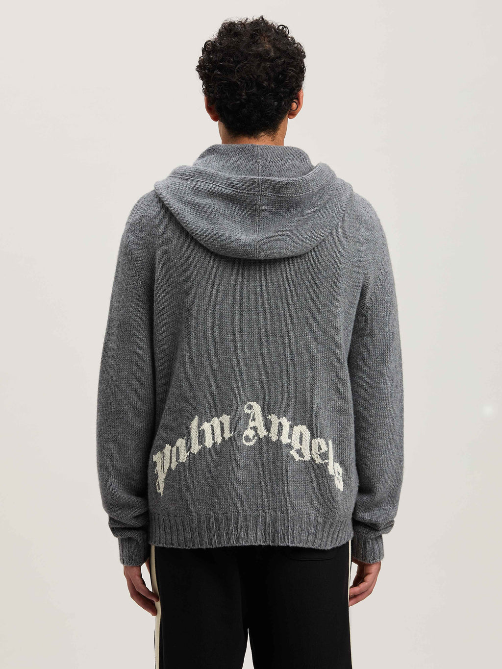 PALM ANGELS  CURVED LOGO ZIP KNIT HOODY GREY MELANGE GREY MELANGE - OFF WHITE PMHU023S25KNI001