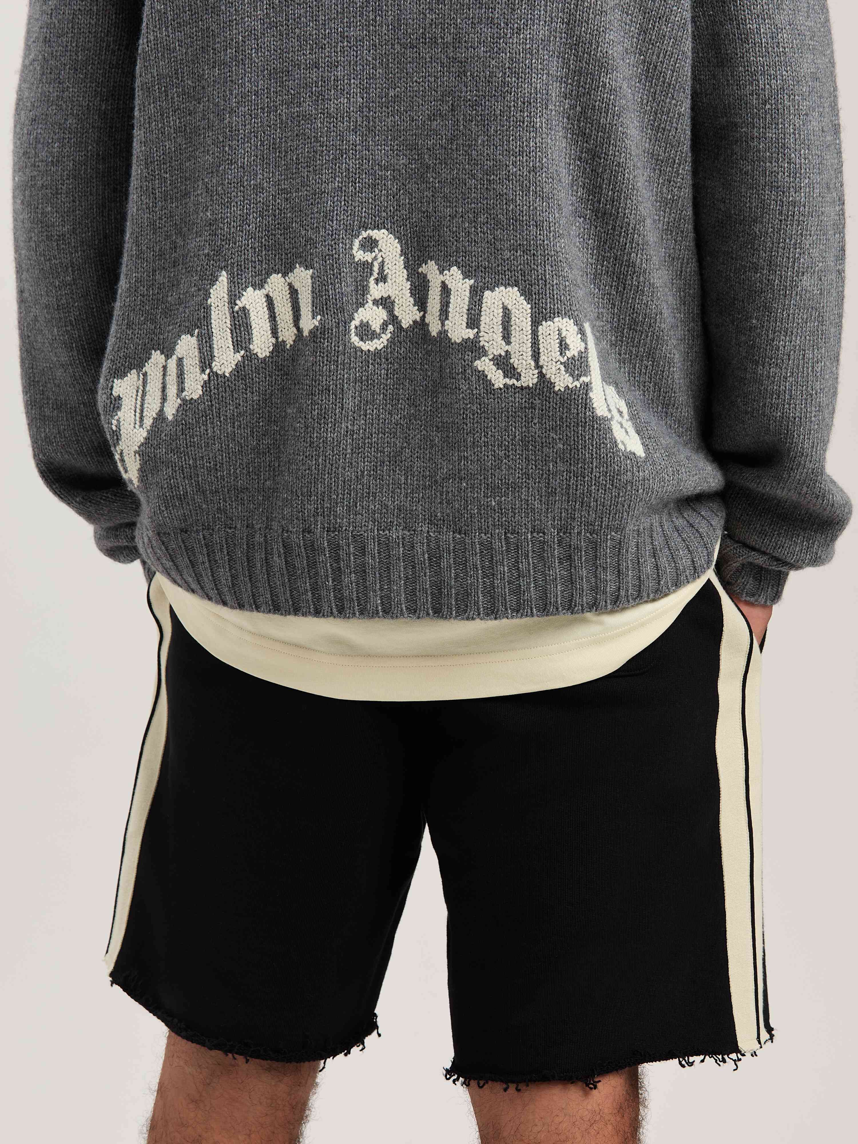 PALM ANGELS  CURVED LOGO ZIP KNIT HOODY GREY MELANGE GREY MELANGE - OFF WHITE PMHU023S25KNI001