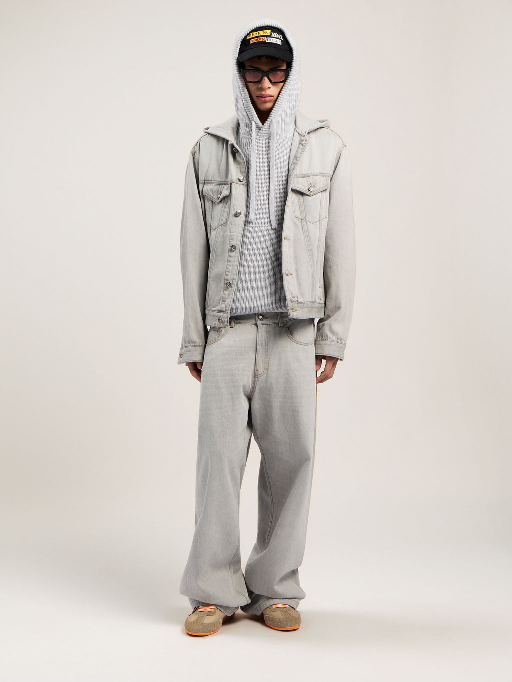 PALM ANGELS  GREY MELANGE - OFF WHITE PMHU025F25KNI001