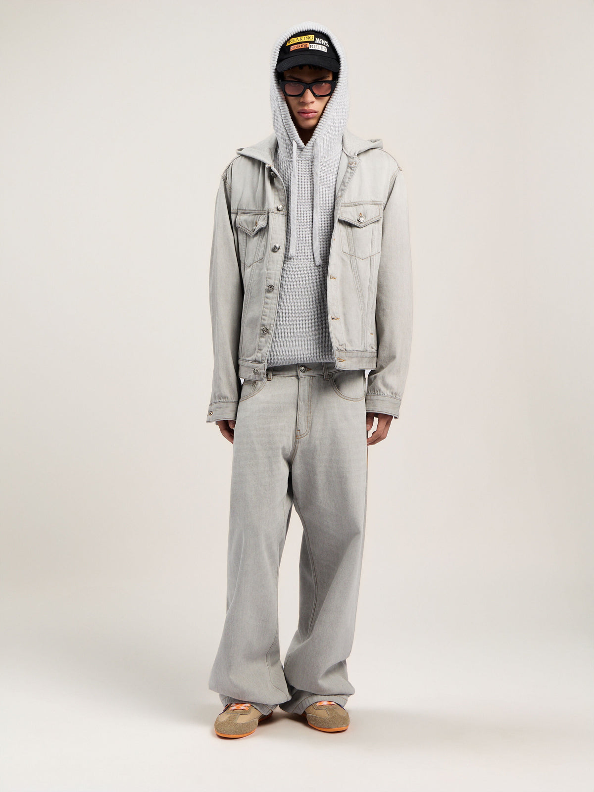 PALM ANGELS  GREY MELANGE - OFF WHITE PMHU025F25KNI001