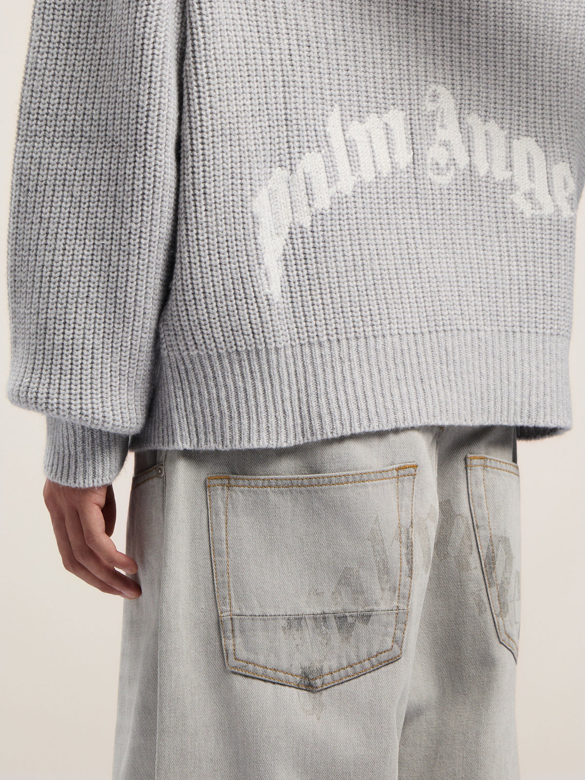 PALM ANGELS  GREY MELANGE - OFF WHITE PMHU025F25KNI001