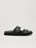 PALM ANGELS  LOGO LEATHER SANDAL BLACK - WHITE PMIH01AS25LEA001