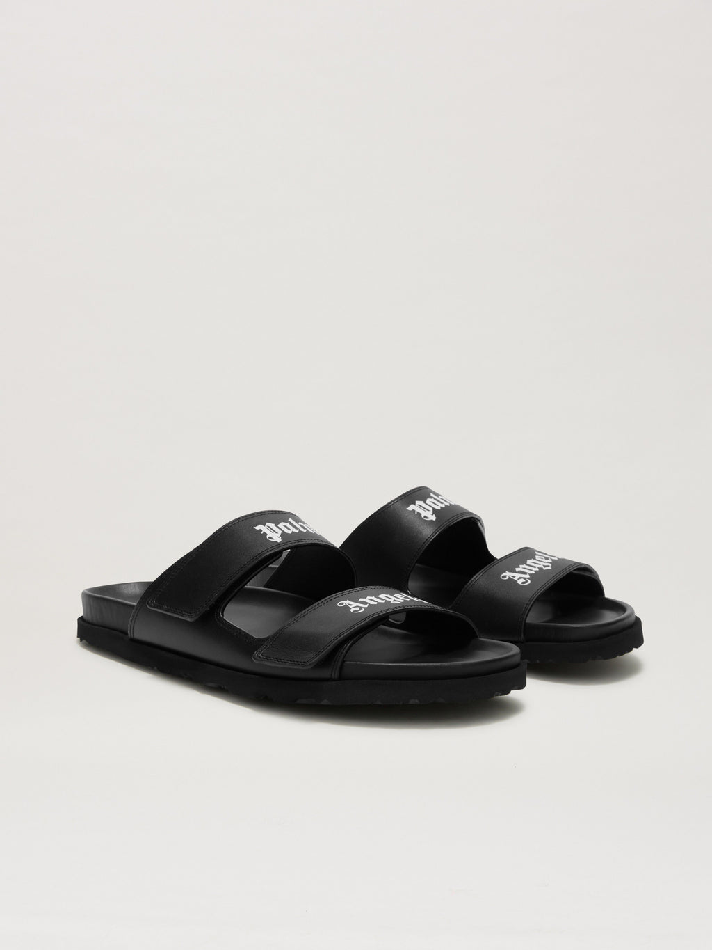 PALM ANGELS  LOGO LEATHER SANDAL BLACK - WHITE PMIH01AS25LEA001