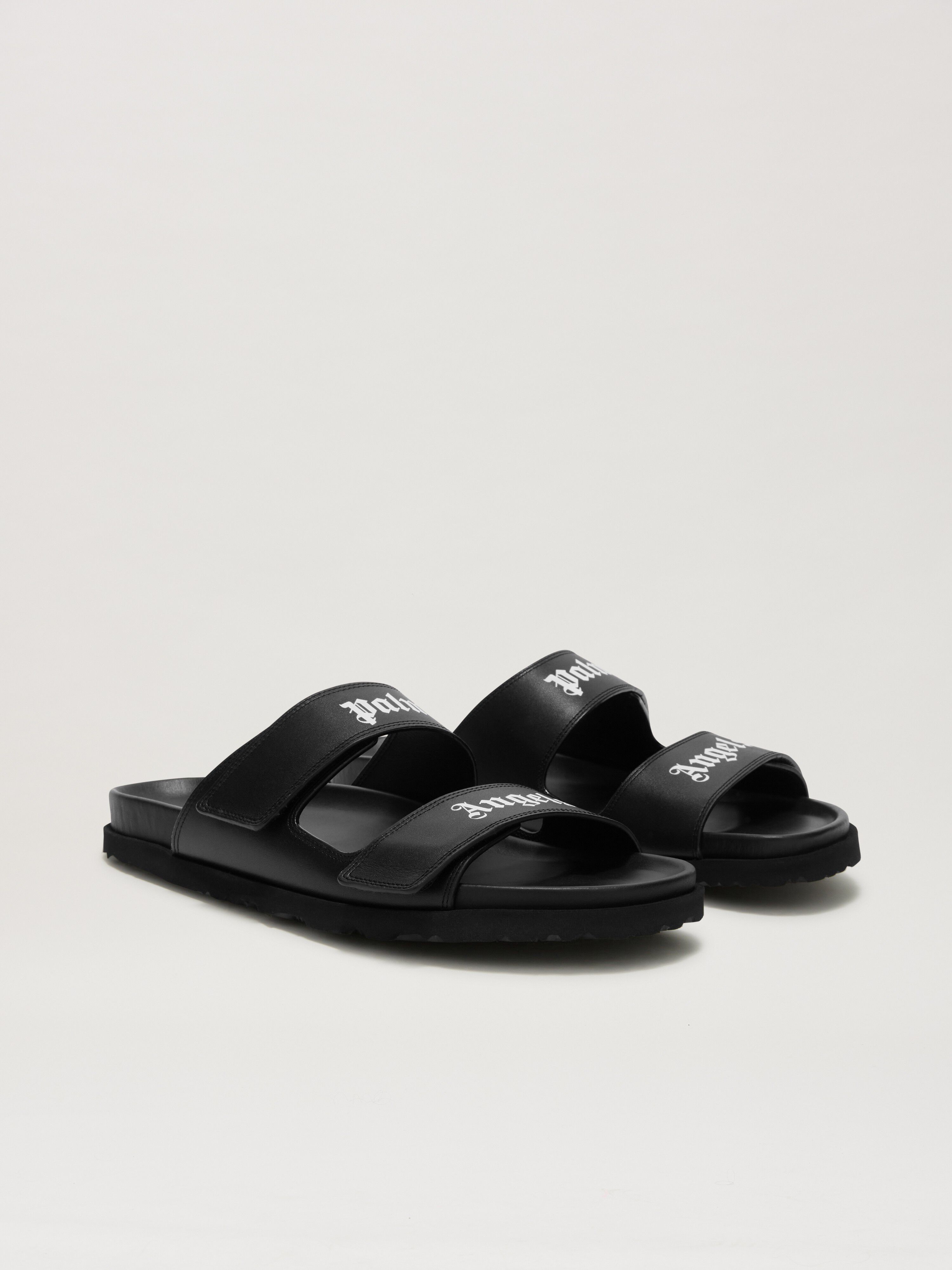 PALM ANGELS  LOGO LEATHER SANDAL BLACK - WHITE PMIH01AS25LEA001