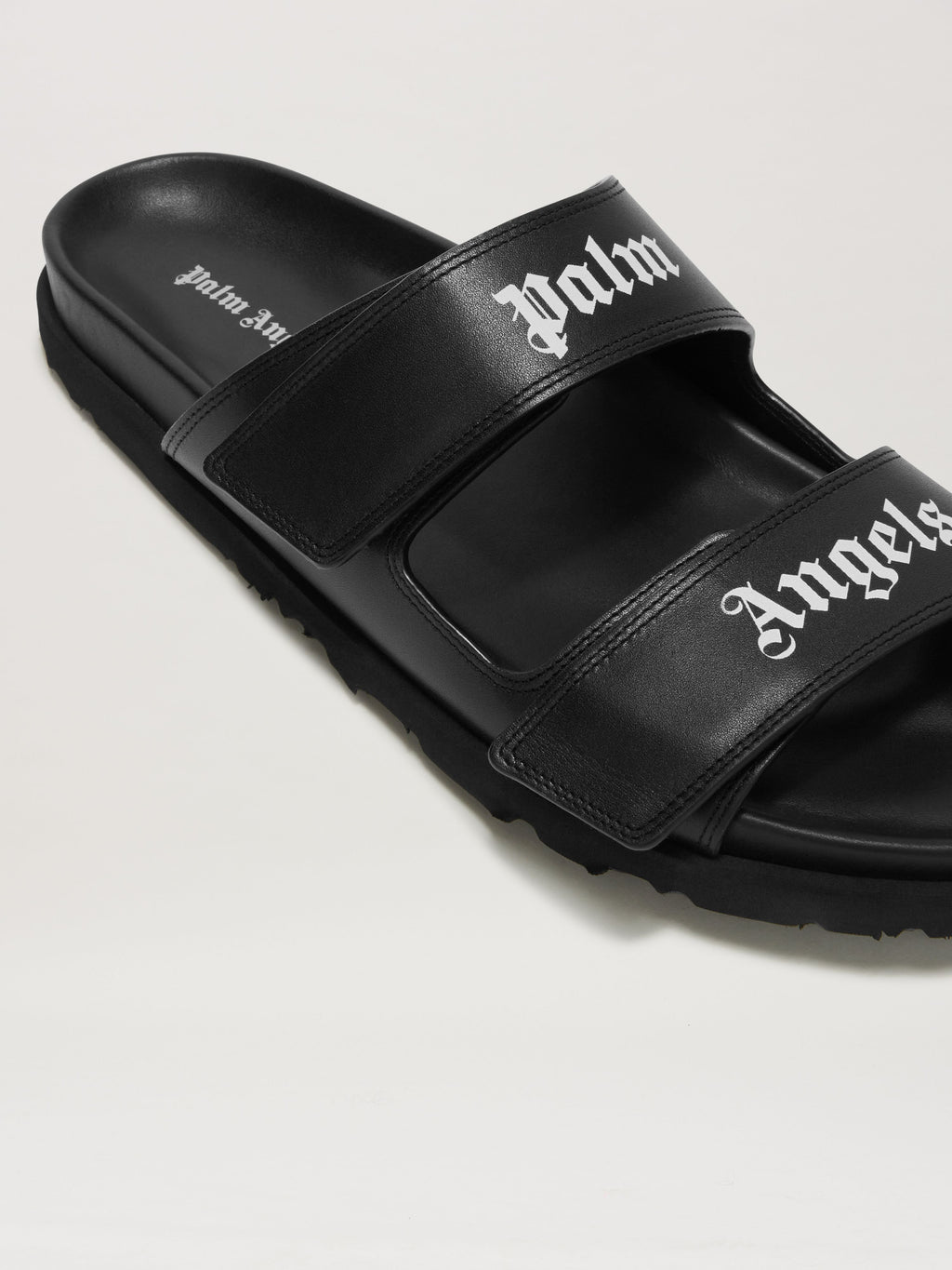 PALM ANGELS  LOGO LEATHER SANDAL BLACK - WHITE PMIH01AS25LEA001