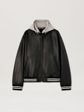 PALM ANGELS  CURVED LOGO LEATHER BOMBER BLACK - OFF W BLACK - OFF WHITE PMJA043S25LEA001