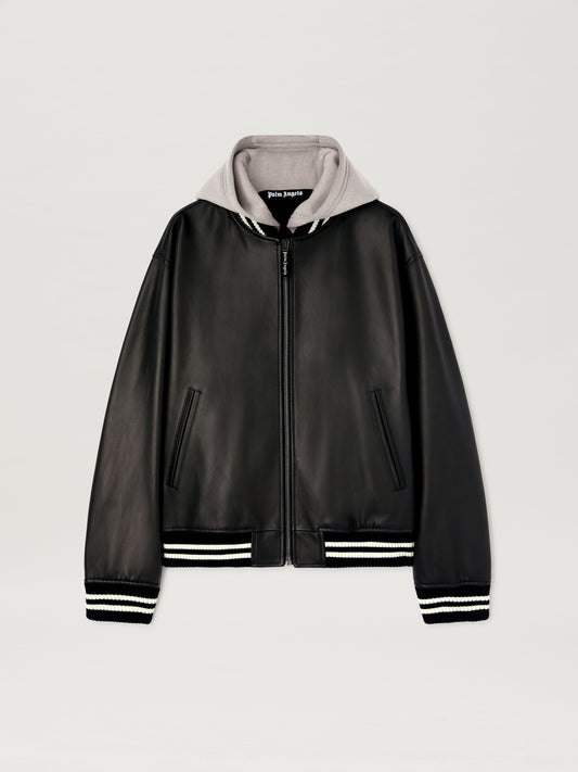 PALM ANGELS  CURVED LOGO LEATHER BOMBER BLACK - OFF W BLACK - OFF WHITE PMJA043S25LEA001