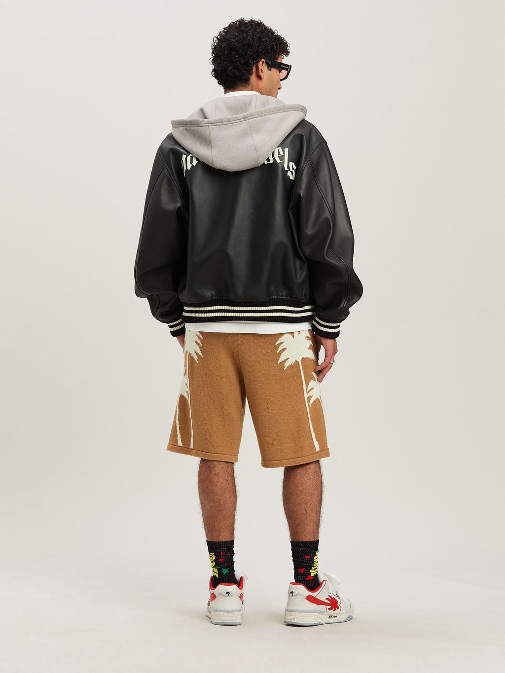 PALM ANGELS  CURVED LOGO LEATHER BOMBER BLACK - OFF W BLACK - OFF WHITE PMJA043S25LEA001