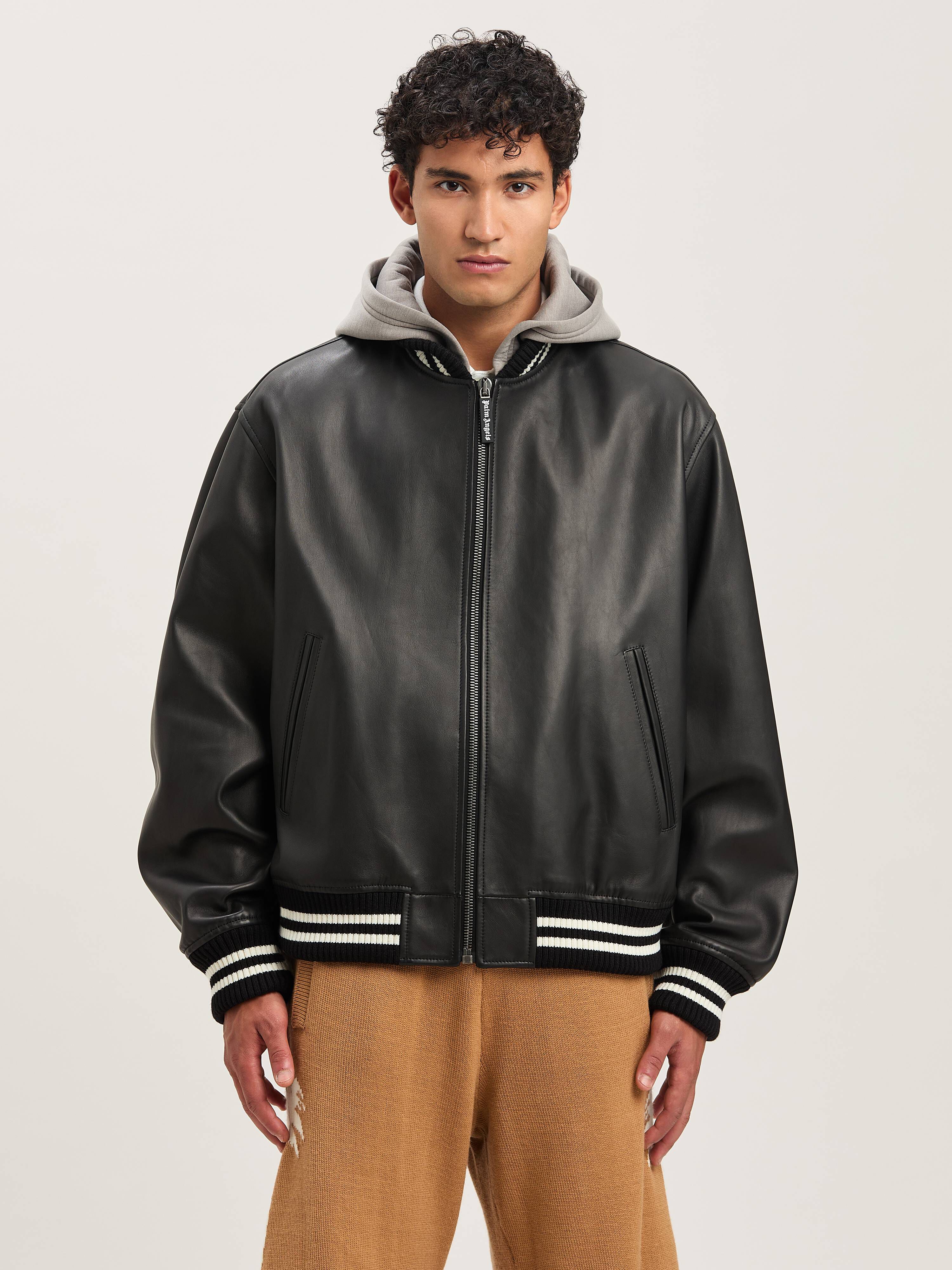 PALM ANGELS  CURVED LOGO LEATHER BOMBER BLACK - OFF W BLACK - OFF WHITE PMJA043S25LEA001